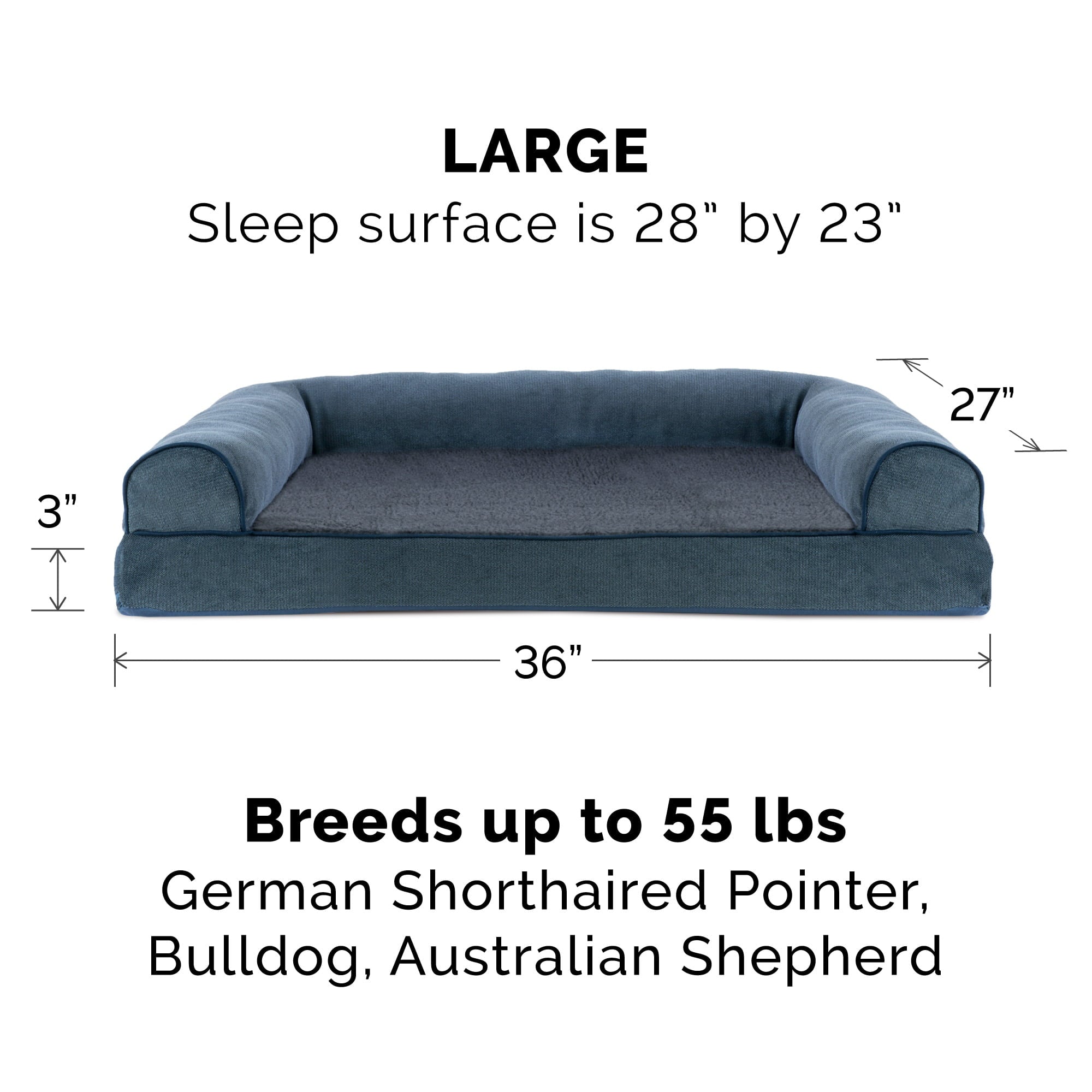 FurHaven | Cooling Gel Faux Fleece and Chenille Sofa Pet Bed for Dogs and Cats， Orion Blue， Large