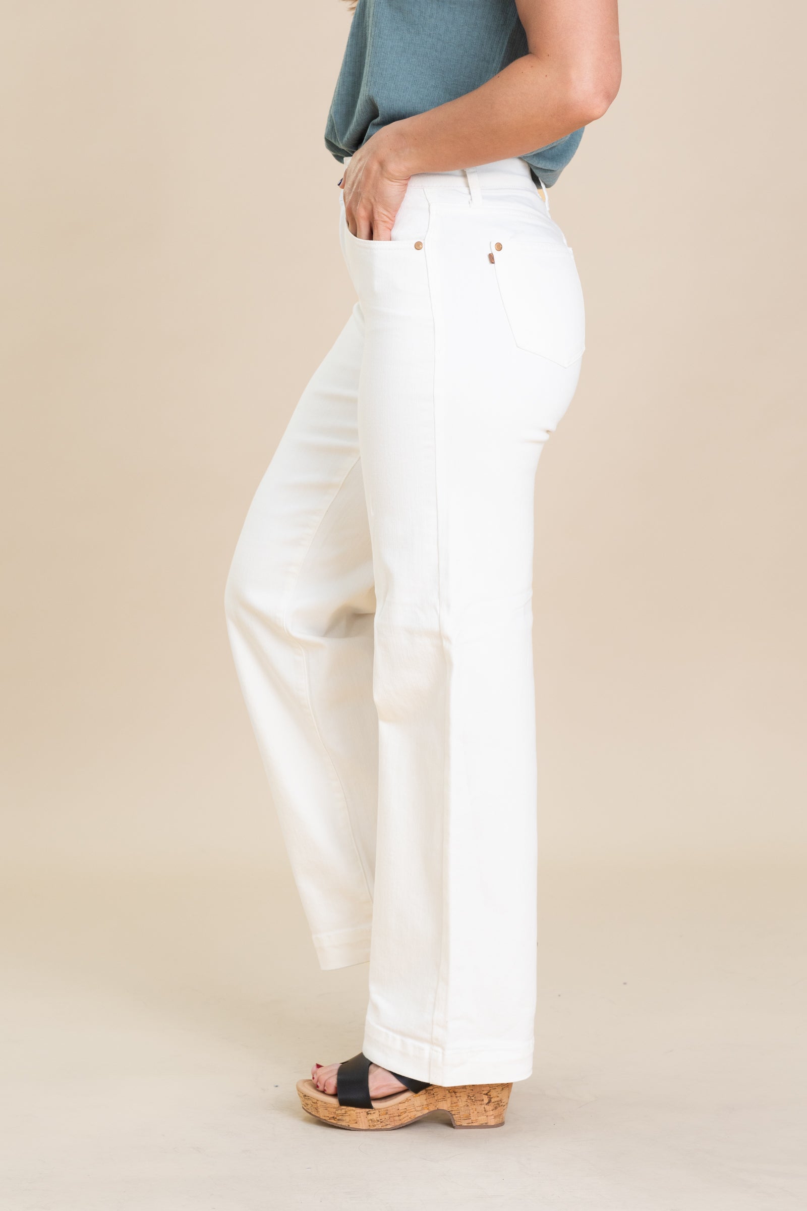 Judy Blue Off White Double Button Trouser Jean