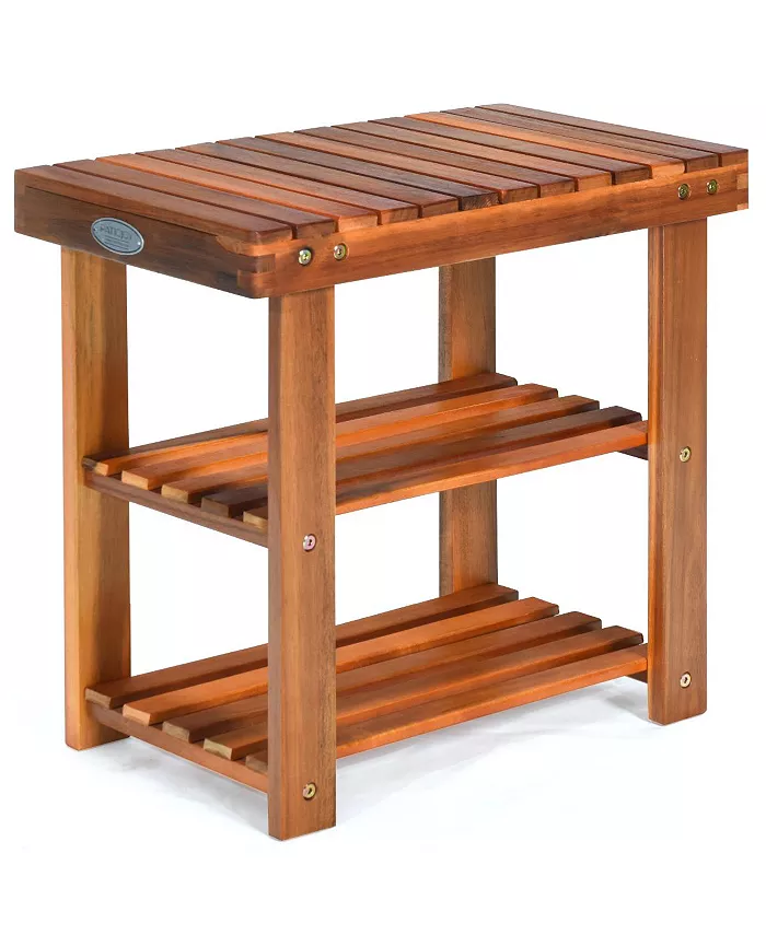 Costway 3-Tier Wood Shoe Rack 19' Shoe Bench Freestanding Boots Organizer Heavy-duty