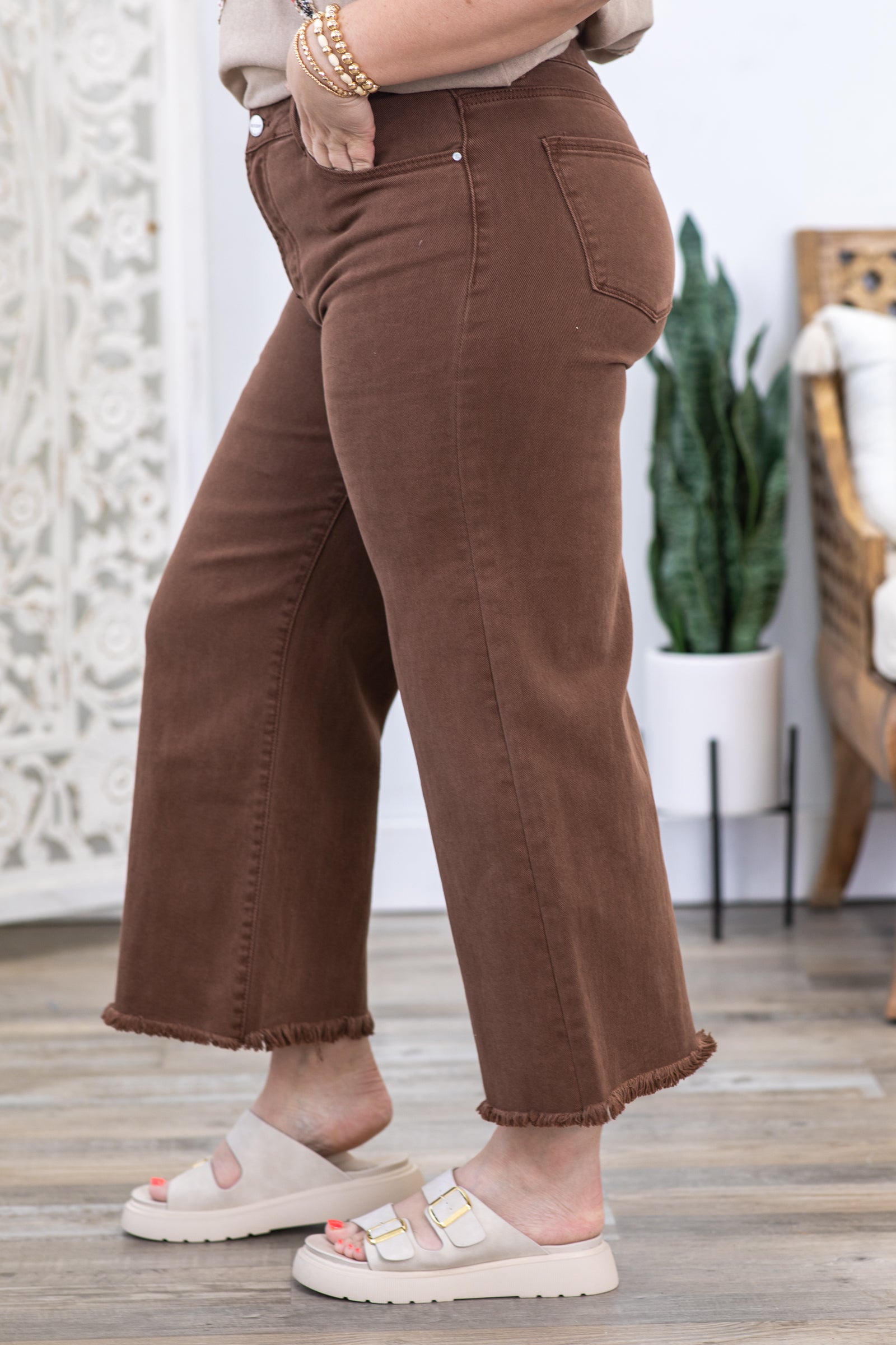 Risen Espresso Wide Leg Tummy Control Jeans