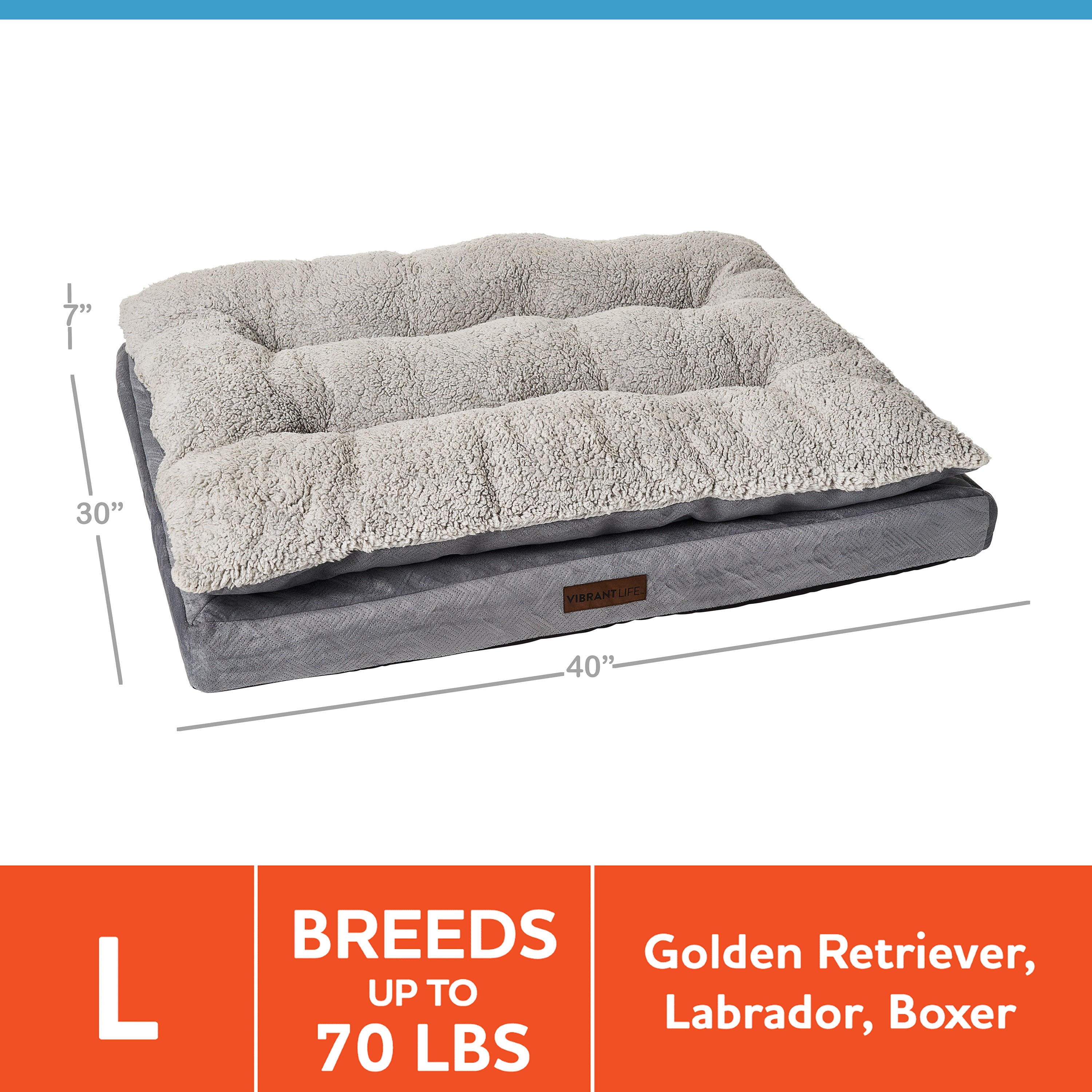 Vibrant Life Large Quilted Orthopedic Pillow Top Dog Bed， Gray