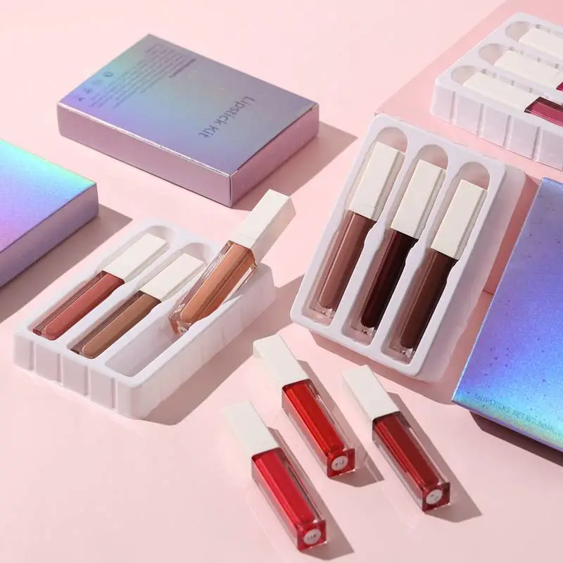3pcs Long-Lasting Nude Private Label Matte Liquid Lipsticks Set