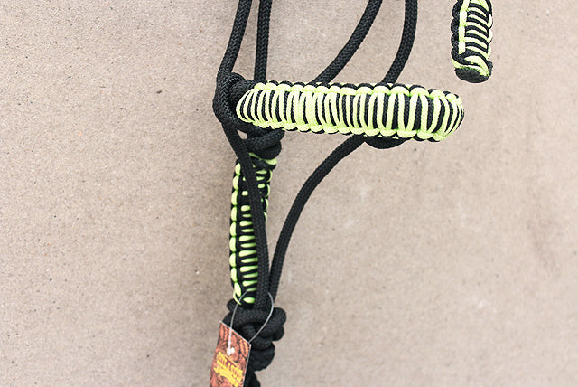 89BH Hilason Horse Poly Rope Tied Adjustable Halter 8 Ft Lead Rope Black Lime