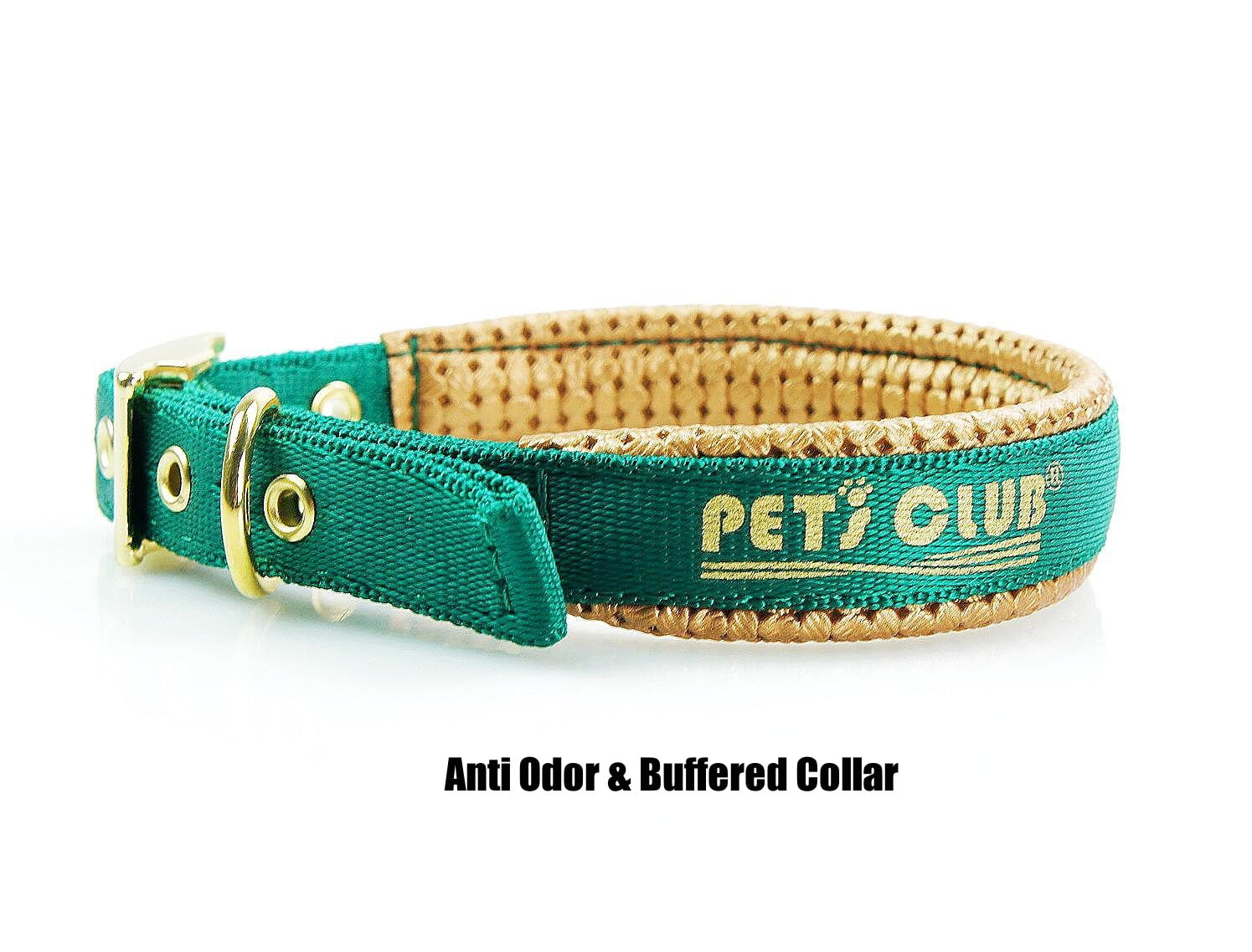 Heavy Duty Collar with Metal Buckle Zinc Alloy Fittings for Medium Large Dogs，Green Gold Wide Type