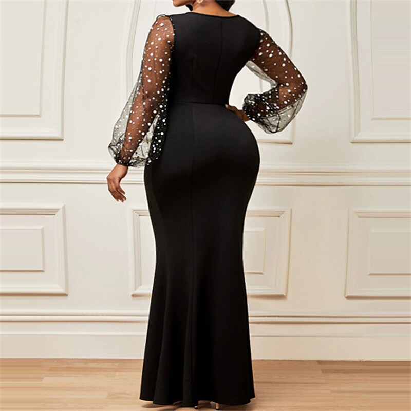 Women's Plus Size Party Dress Polka Dot Crew Neck Long Sleeve Winter Fall Elegant Formal Mature Maxi long Dress Party Evening Party Dress