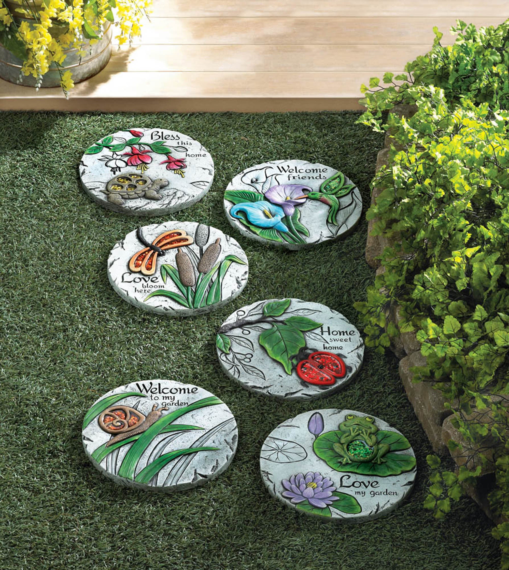 10.75" White and Green "Love Bloom Here" Outdoor Garden Stepping Stone