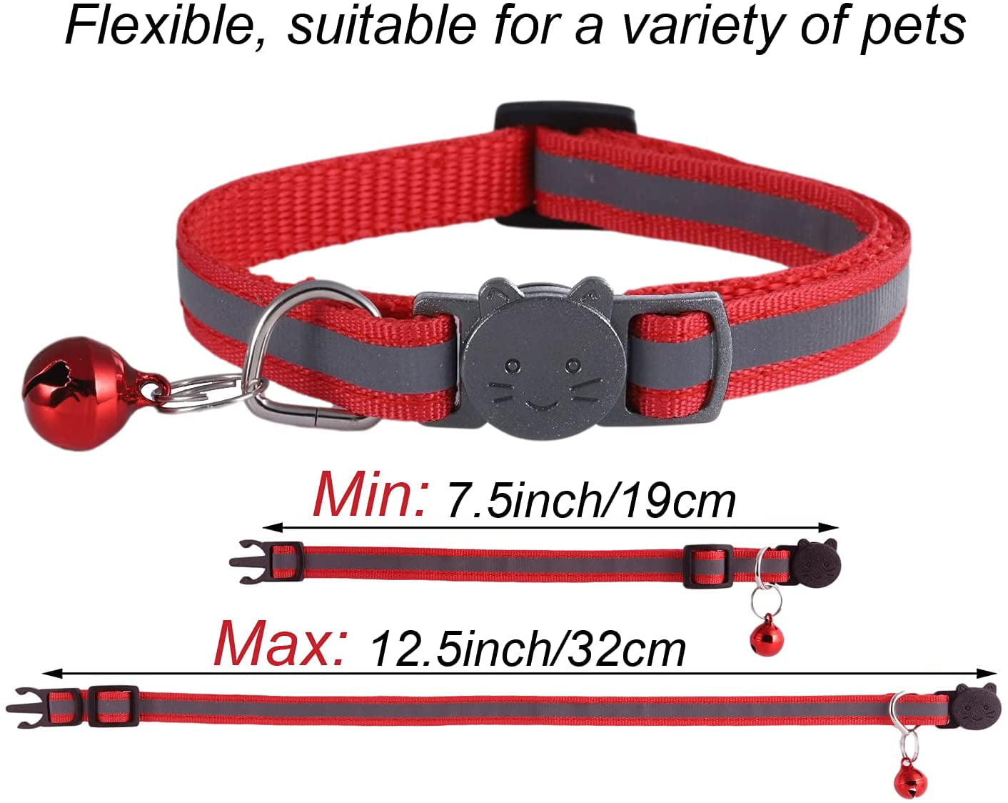 6 Pcs Reflective Cat Collar with Bell， Breakaway Cat Collars with Name Tag