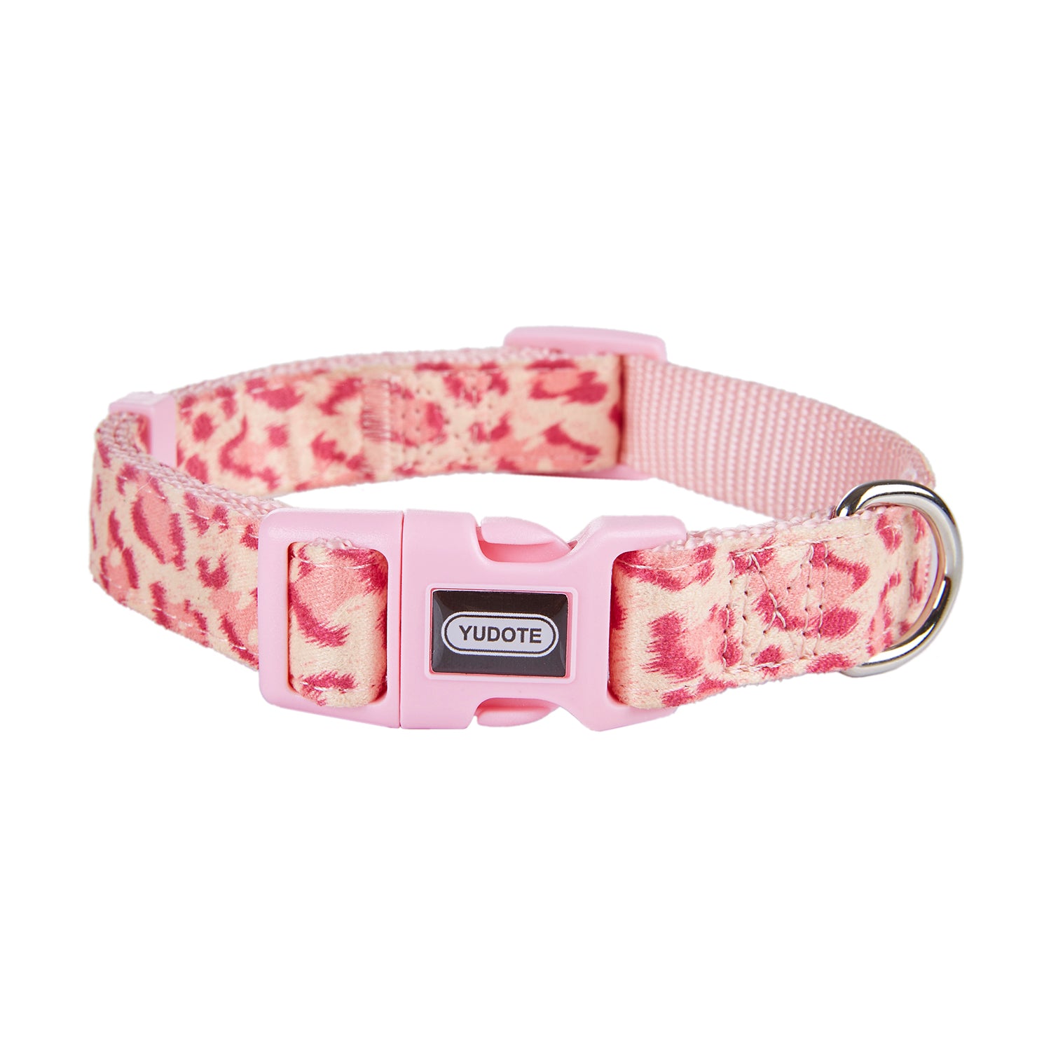 YUDOTE Funky Dog Collar and Leash Set Small Soft Strong Coller Lead Combo with Premium Flocking Fabric for Small Sized Breeds Daily Walking，Pink Leopard Pattern