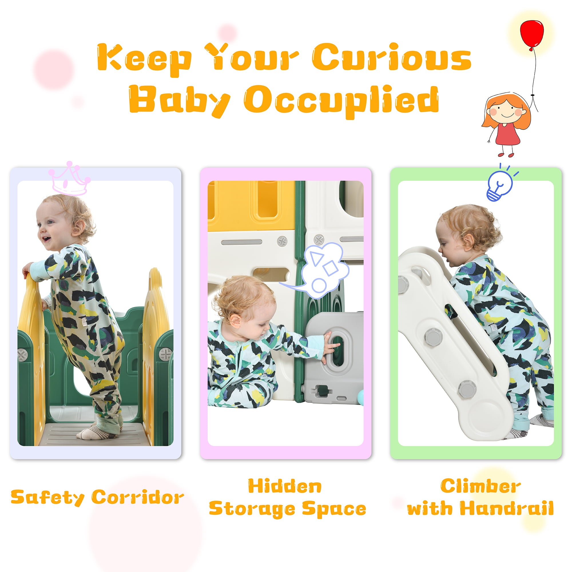 Petsdo Kids Slide Playset Structure， Freestanding Castle Climber with Slide and Basketball Hoop， Toy Storage Organizer for Toddlers， Kids Climbers Playhouse for Indoor Outdoor Playground Activity