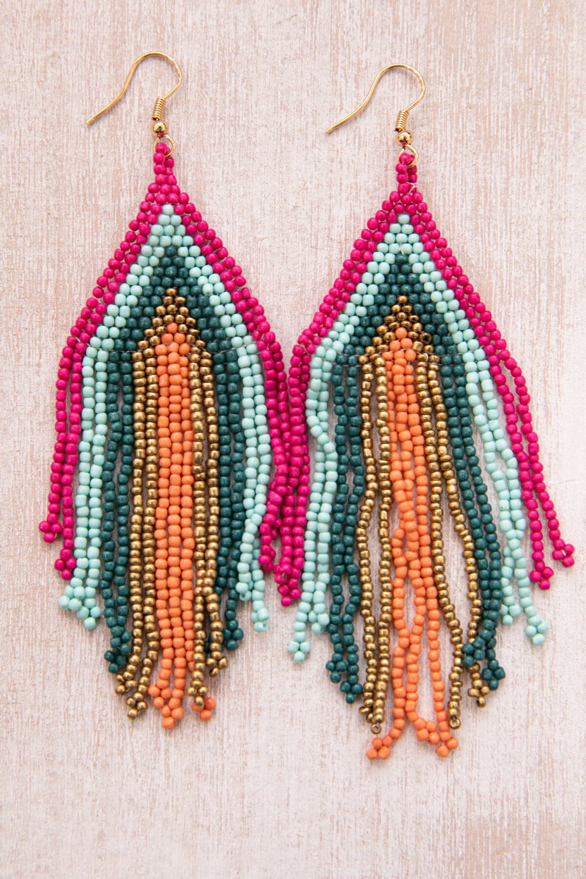 Fuchsia Multicolor Beaded Fringe Earrings
