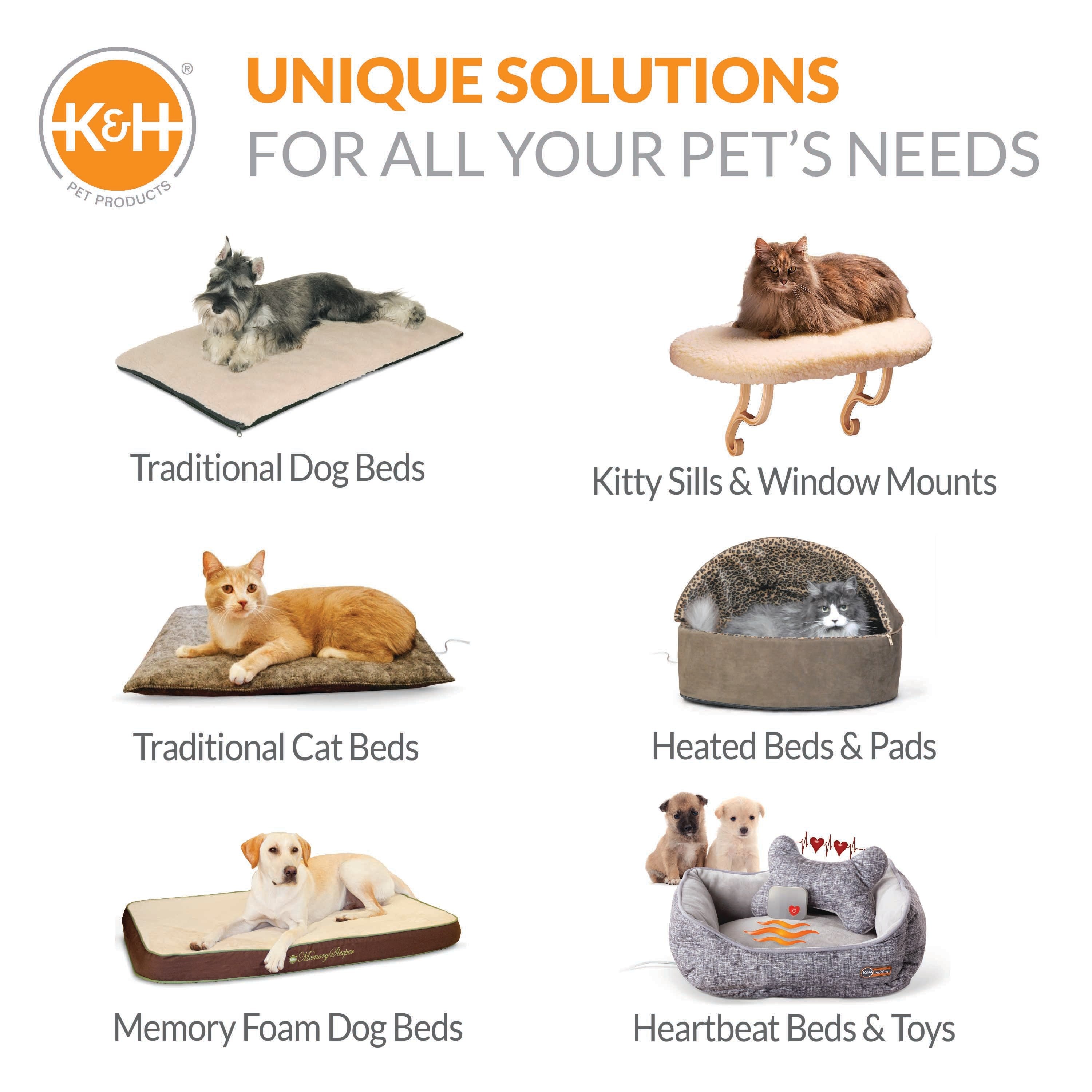 KandH Pet Products Mother’s Heartbeat Heated Puppy Bed Heated Bed + Bone Pillow Gray Small Breed Heartbeat 11 X 13 Inches