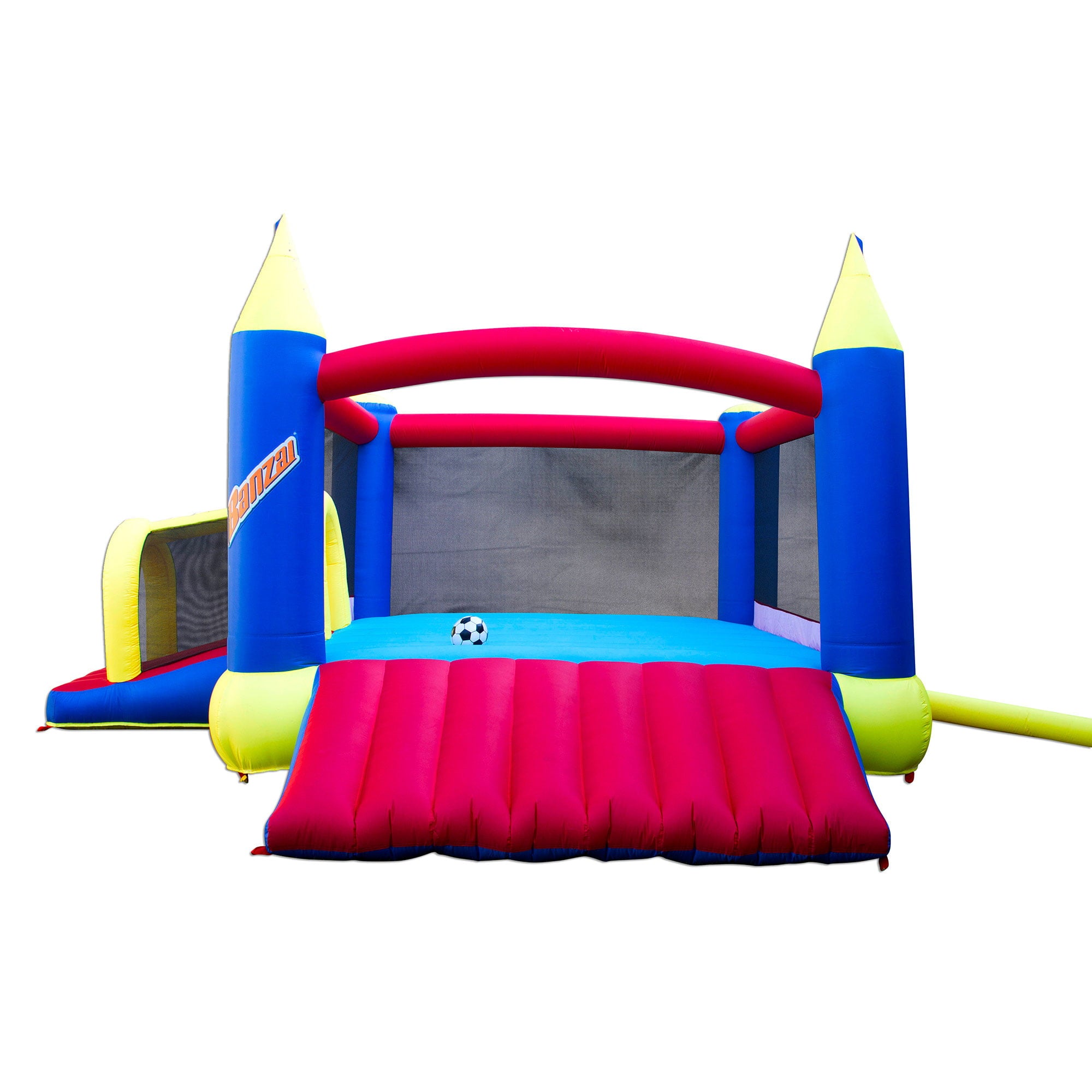 Banzai Slide N Fun Inflatable Slide and Bounce House with Soccer Net and Ball