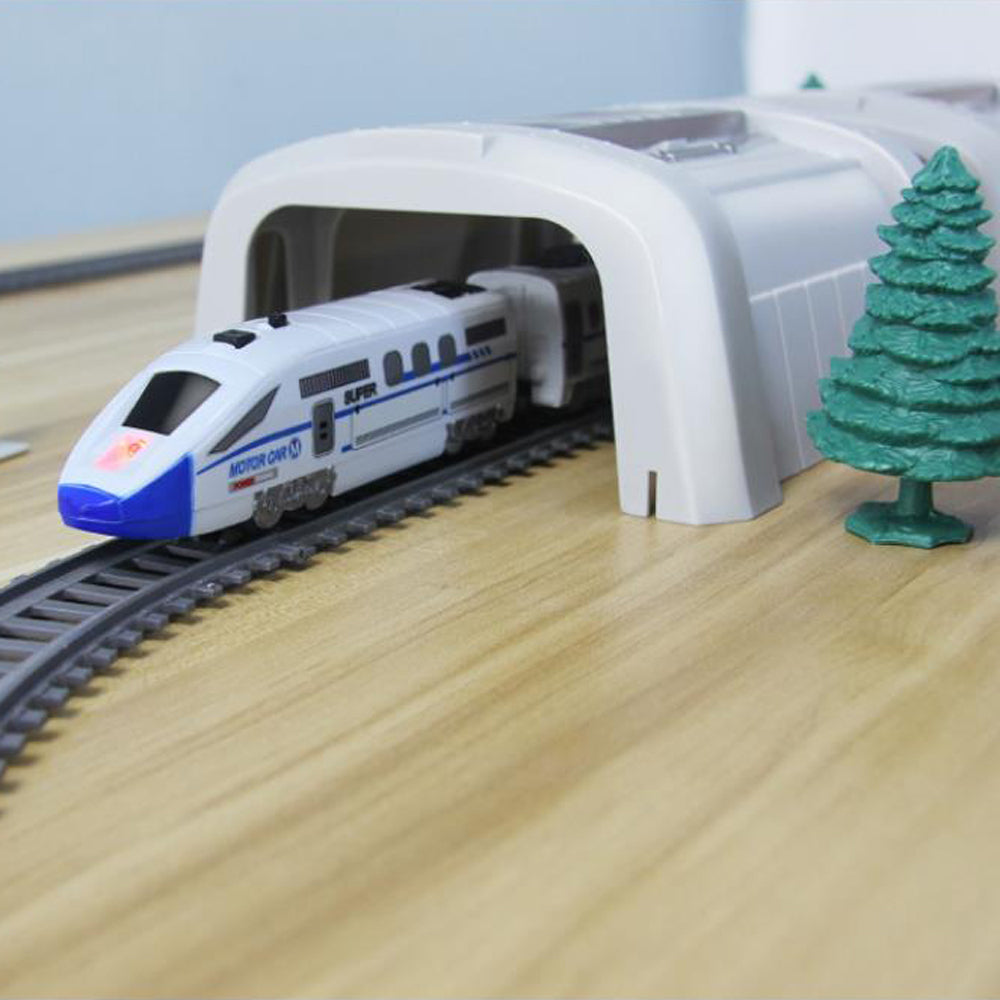 BELUPAI 50Pcs Simulation High Speed Rail Trains Electric Trains Harmony Round Trains Model Set Overpass Piers Tunnels Carriage