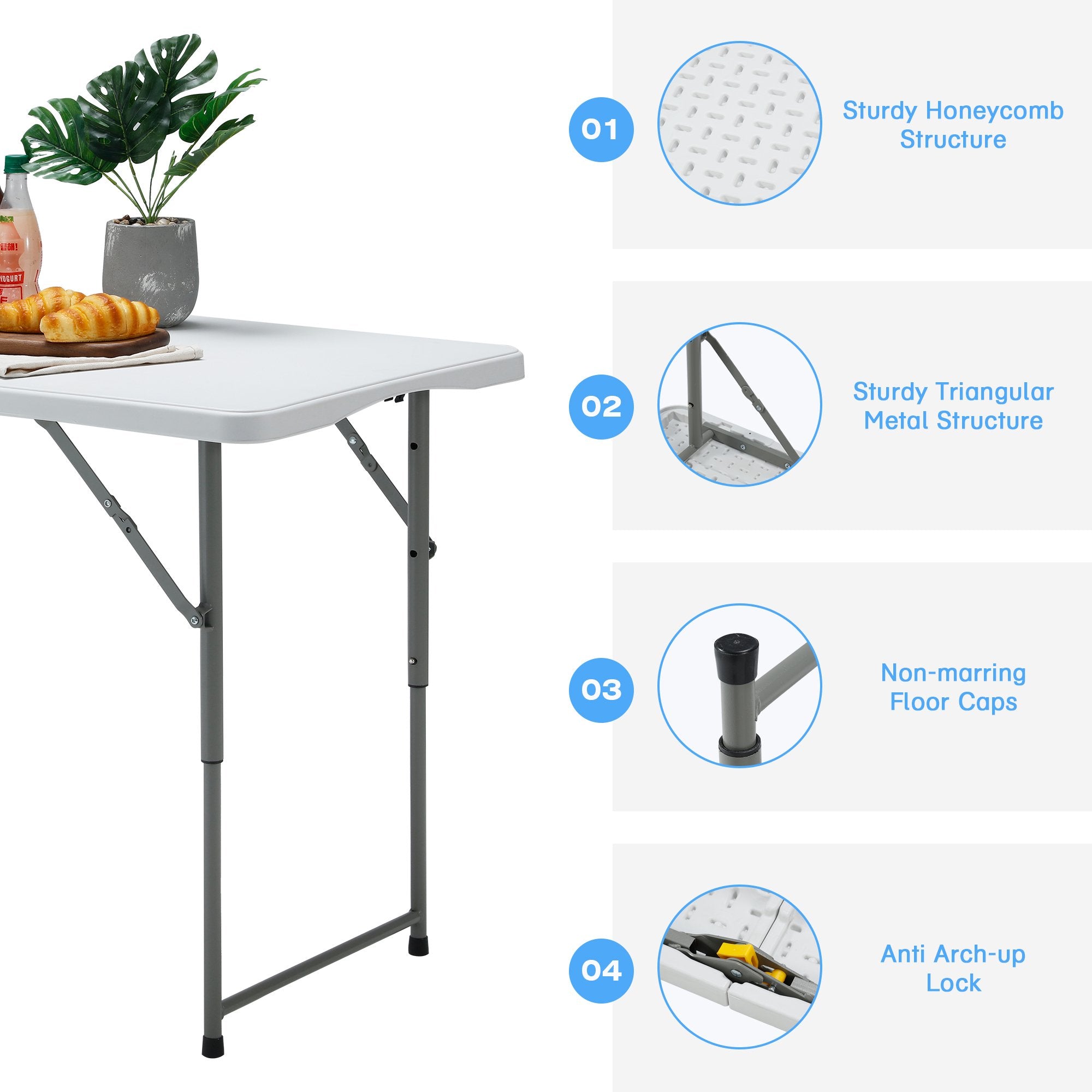 Yoleny Patio Folding Card Table， Portable Picnic Table Plastic with Strong Handle Design， Folding Mesas Rectangle Camping Table， White