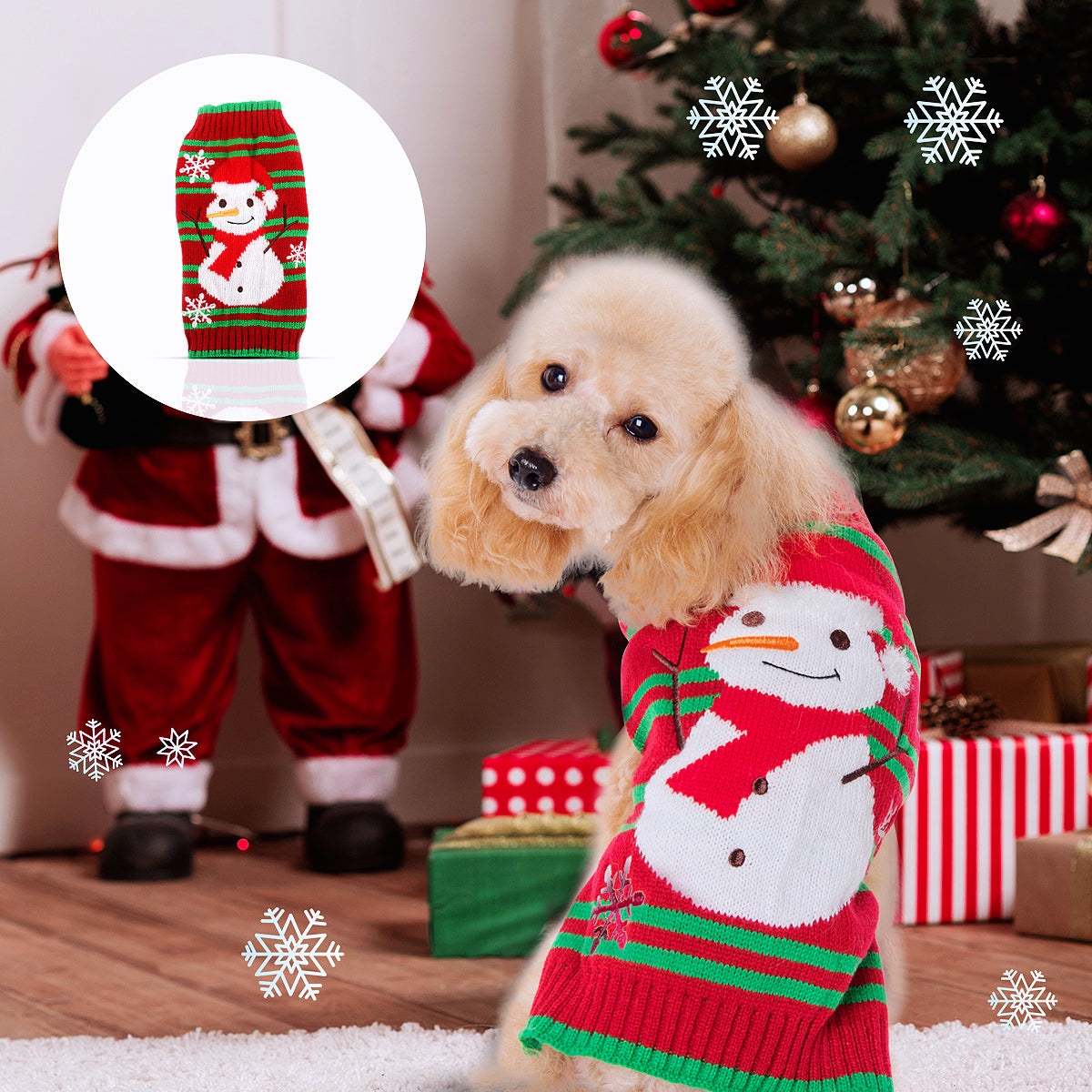 Christmas Dog Sweaters Dog Snow Snowman Sweaters Xmas Dog Holiday Sweaters New Year Christmas Sweater Pet Clothes for Small Dog and Cat - M