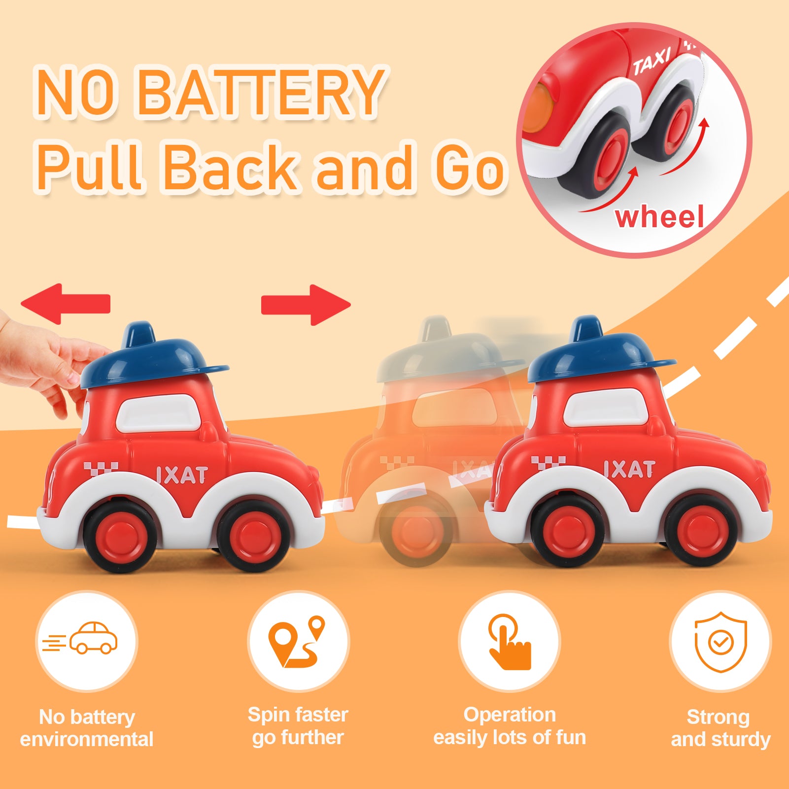 Pull Back Cars for Toddlers 1-3， Vehicles Toy for 1 Year Old Boy，6 Pieces Push and Go Mini Car Set with Playmat Storage Bag，Birthday Present for 1 Year Old Boy