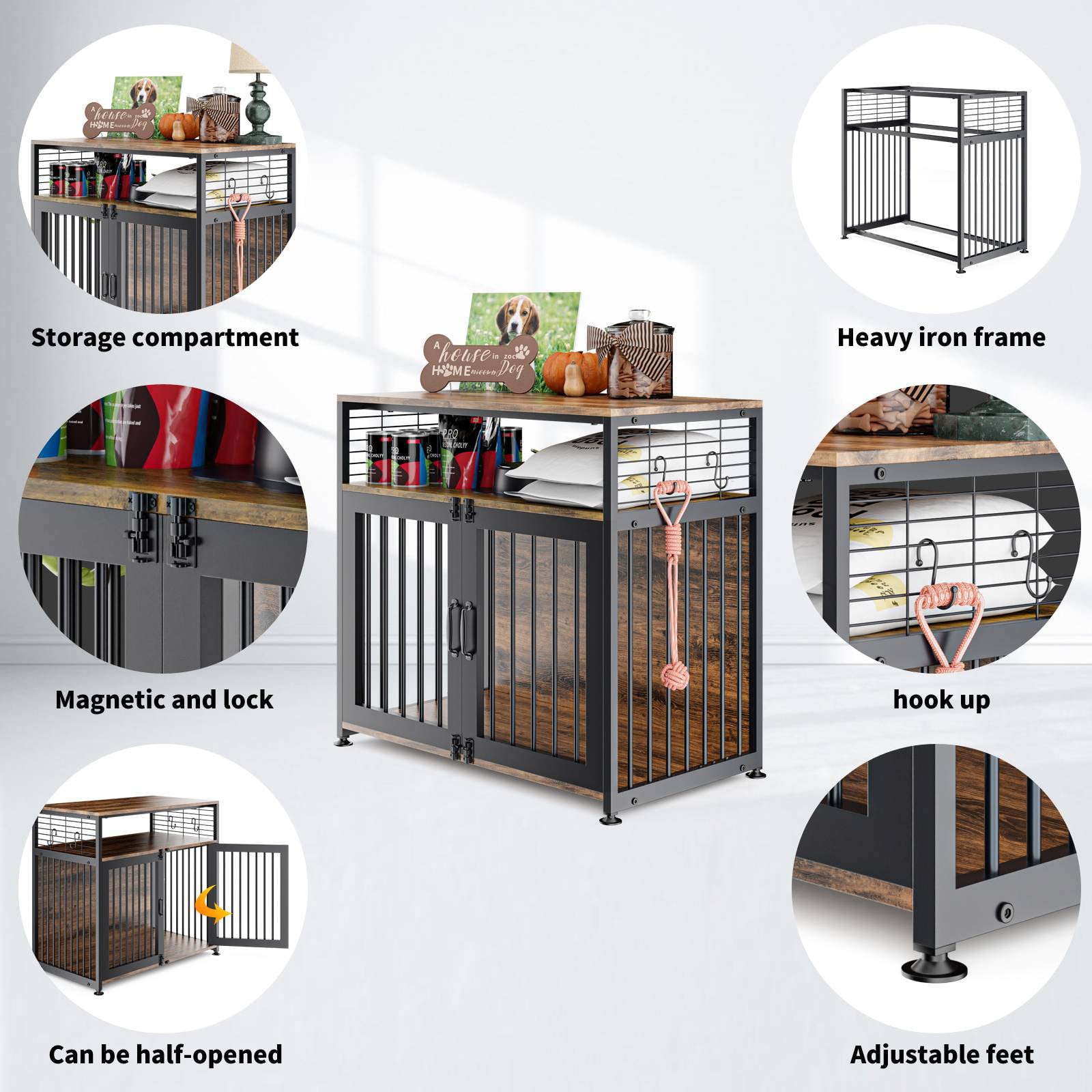 MOPHOTO Dog Crate Furniture-Style Cages Large Dog Crate Furniture Indoor Dog Kennels， Easy to assemble