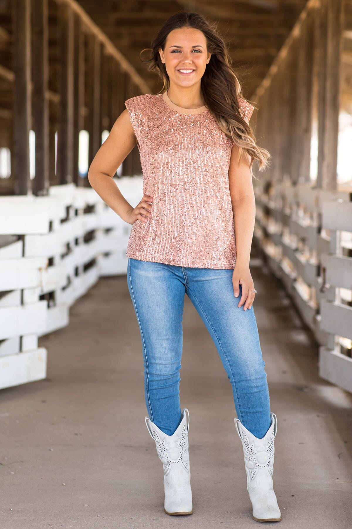 Gold Sequin Padded Shoulder Top