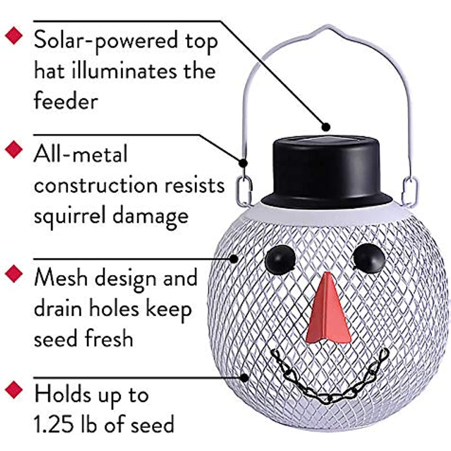 Perky-Pet SMSH00348D Holiday Solar Hat Snowman Head Bird Feeder， 1.25 Lb