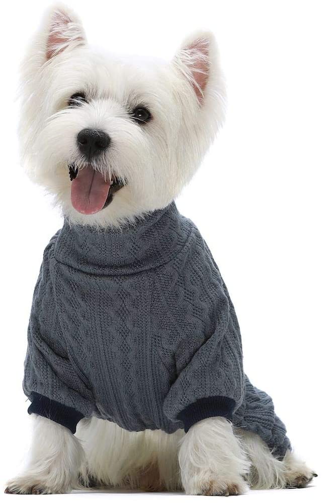 Fitwarm Dog Sweaters Turtleneck Knitted Puppy Coat Dog Outfits Knitwear Pet Coats Cat Clothes Blue Small