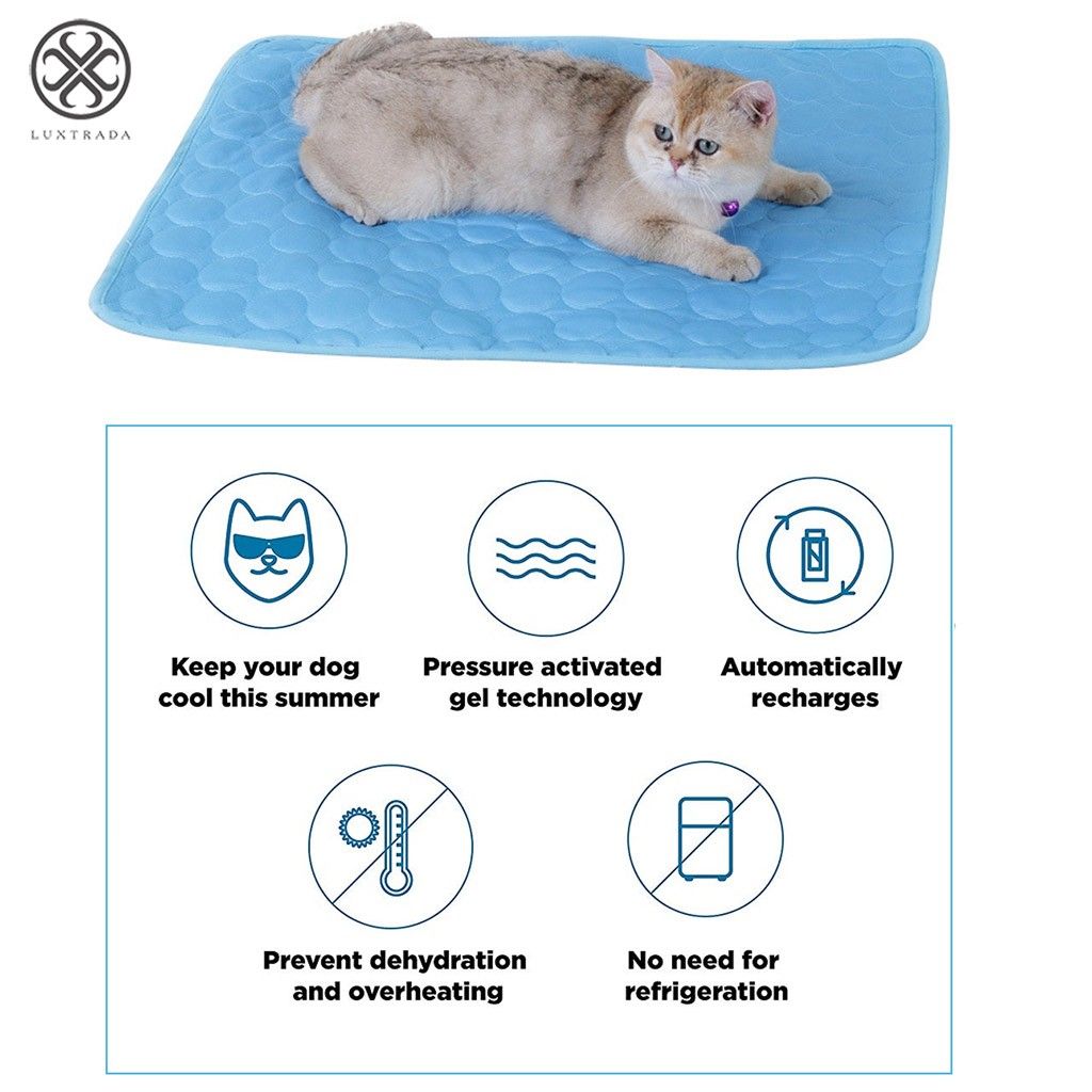 Luxtrada Pet Dog Self Cooling Mat Pad Ice Silk Mat Pet Cooling Non Sticking Blanket Keep Pets Summer Cool Comfort for Cats and Dogs Home (Blue，Size L)