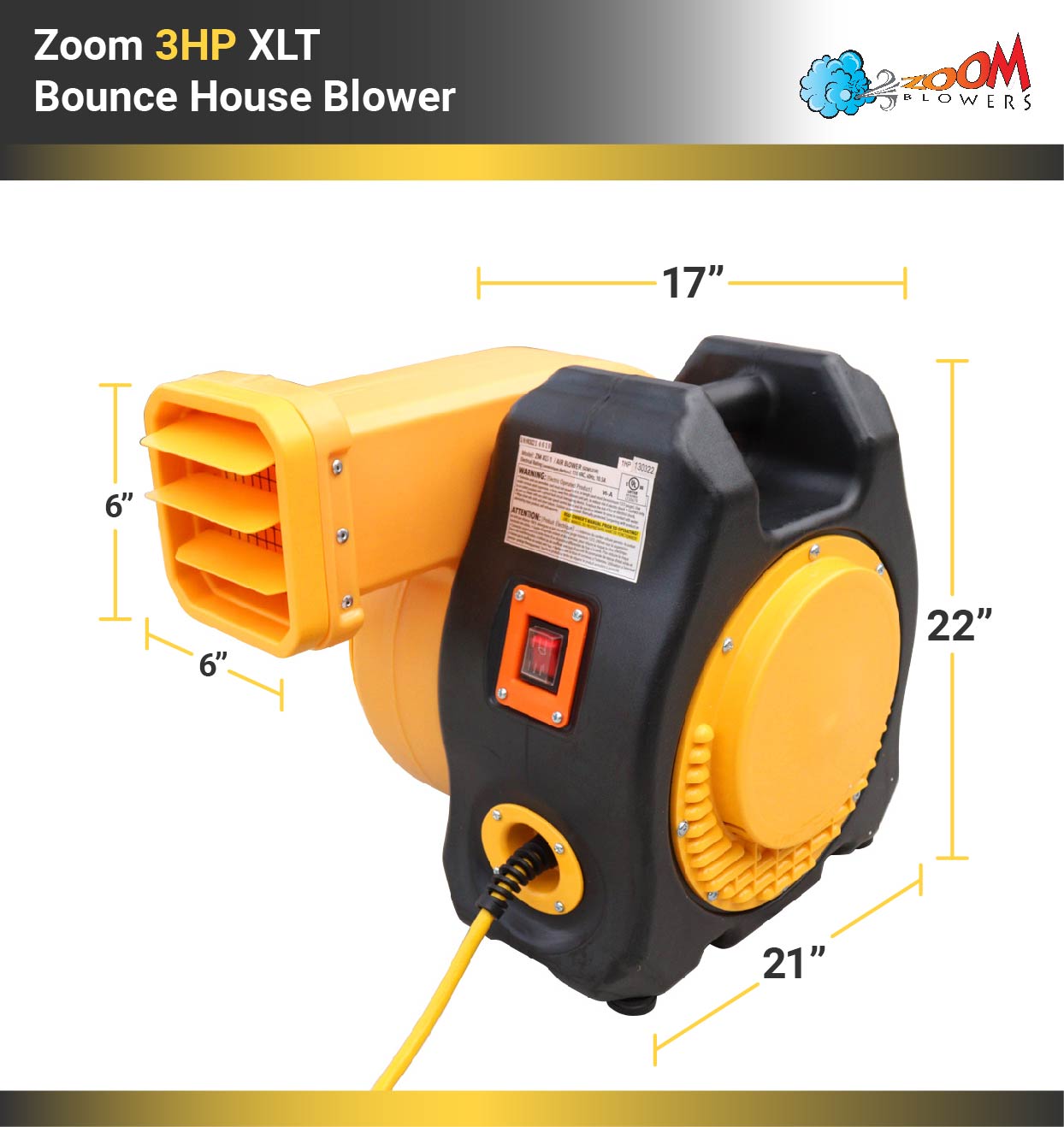 Zoom Blowers XLT 3 HP Inflatable Bounce House Blower， Commercial