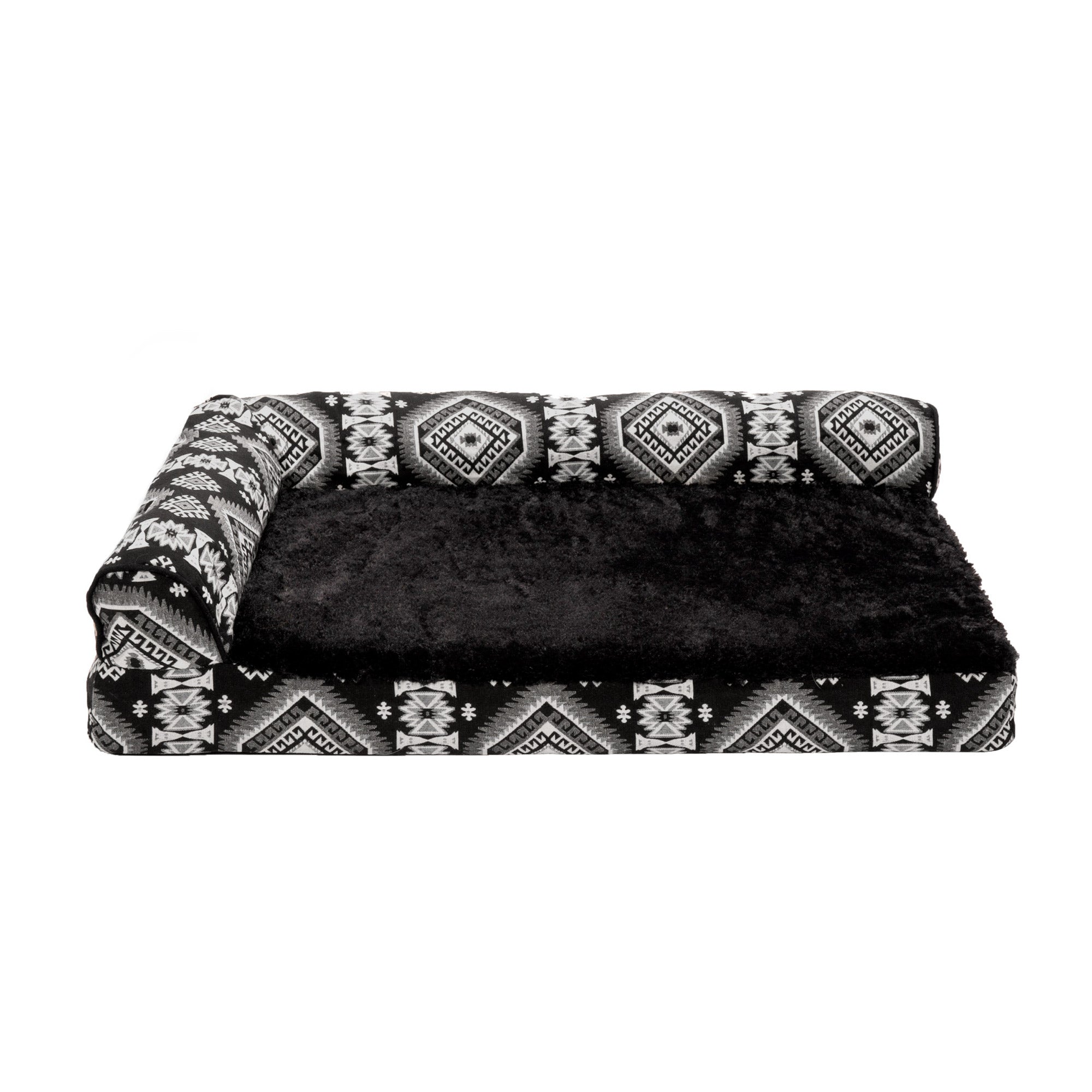 FurHaven Pet Products | Deluxe Orthopedic Southwest Kilim L-Chaise Lounge Pet Bed for Dogs and Cats - Black Medallion， Medium