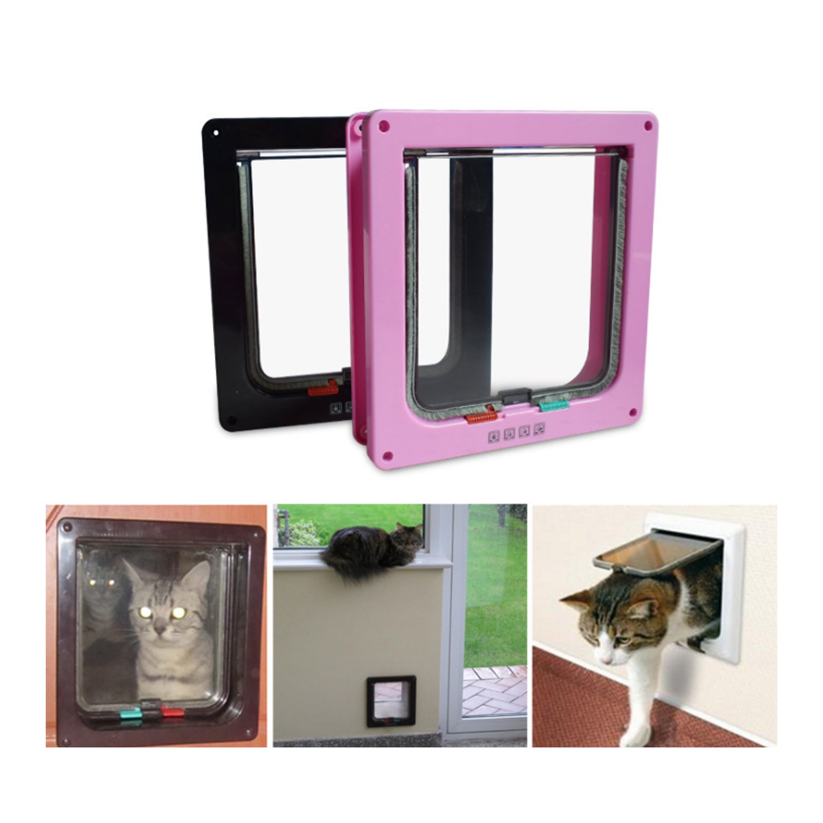 Tickas Cat Flap Door 4 Way Locking Pet Cat Puppy Door for Interior Exterior Doors Gate Frame