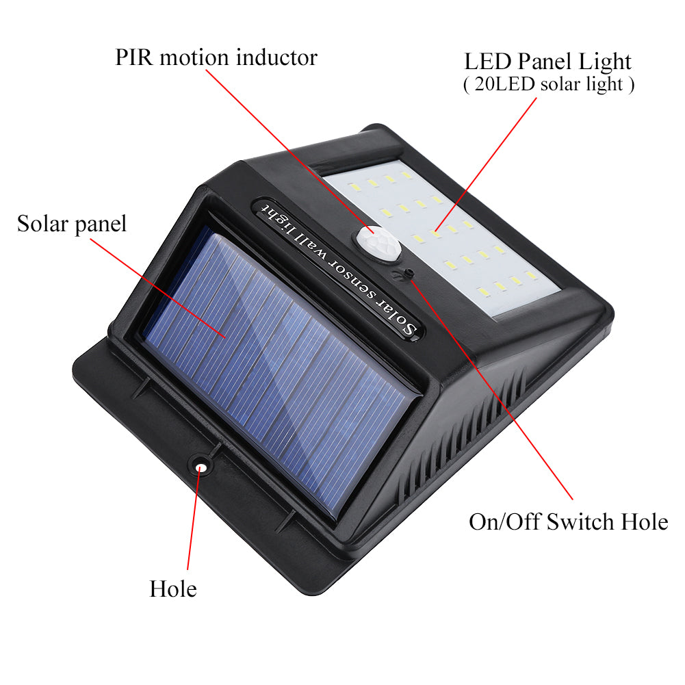 4 pack Motion Sensor Lamp，Portable Outdoor Waterproof Solar Power 20 LED Motion Induction Lamp Sensor Light Bulb for Wall Front Door，Patio，Deck，Yard，Garden