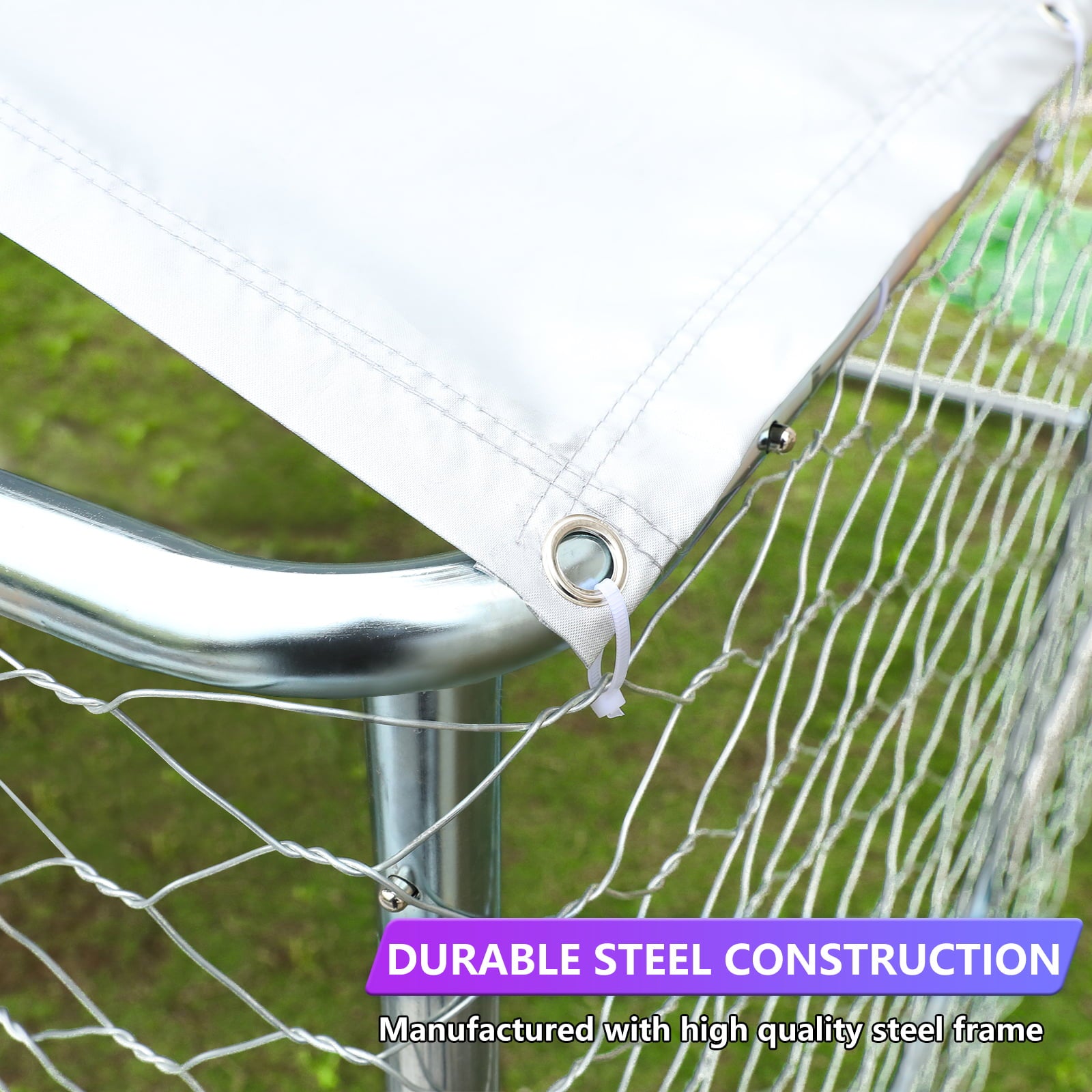 Dog Kennel Outdoor Metal Dog Cage Outside Dog Fence Pet Enclosure Fencing with Water-Resistant Cover Roof Backyard Dog Run House (Basic)