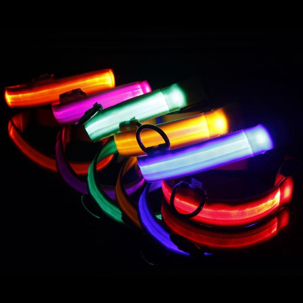 BadPiggies LED Dog Collar Pet Collar Rechargeable USB Reflective Adjustable Safety Flashing Luminous Leashes Light Up Night For Small Medium Large Dogs