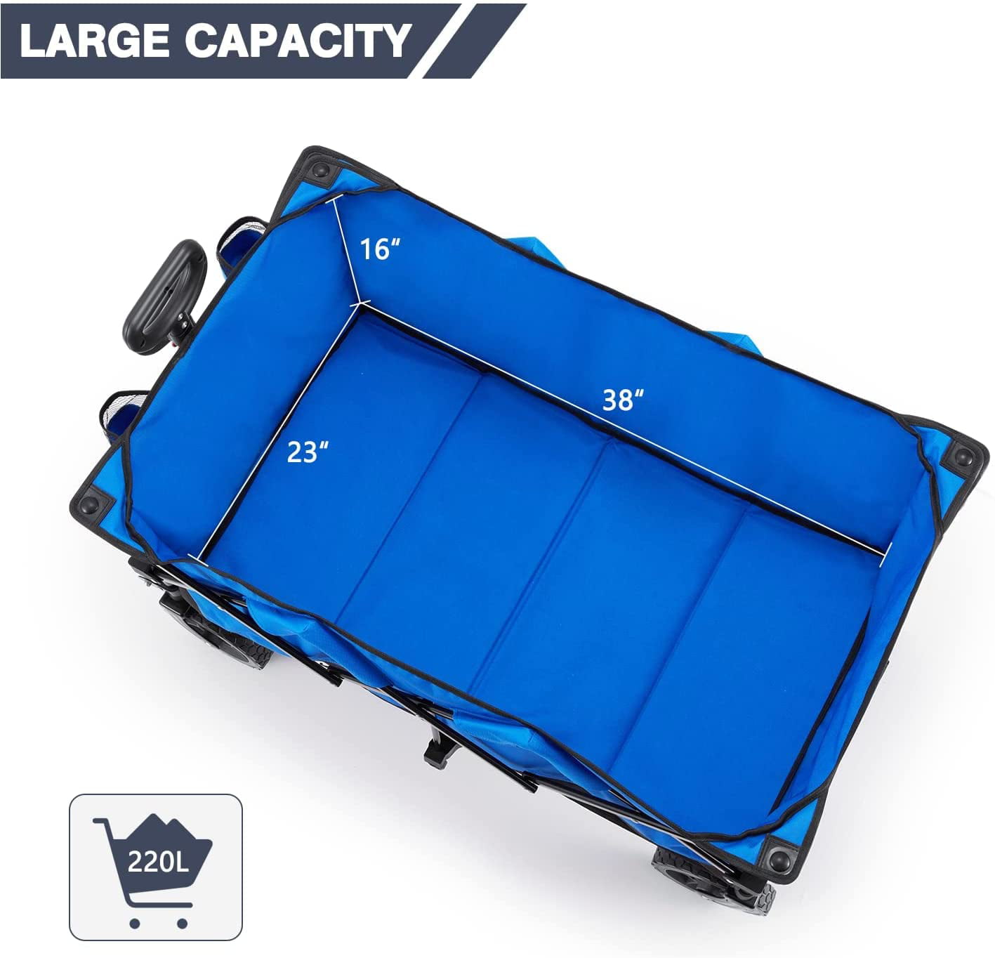 Mellcom Folding Wagon Cart， Outdoor Utility Foldable Trolley for Travel， Shopping， Camping， Blue