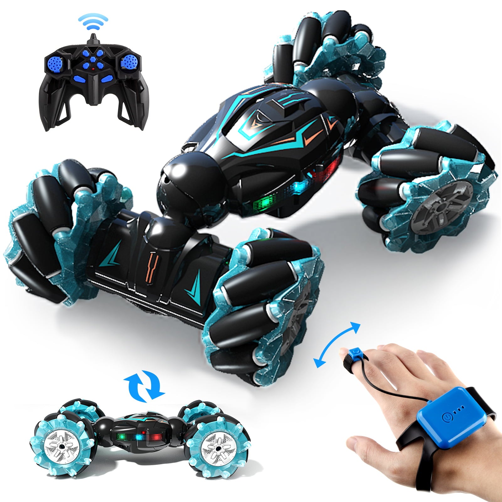 Aiqi RC Stunt Car， 2.4GHz 4WD Gesture Sensing Remote Control Car with Lights Music 360° Rotating Vehicles