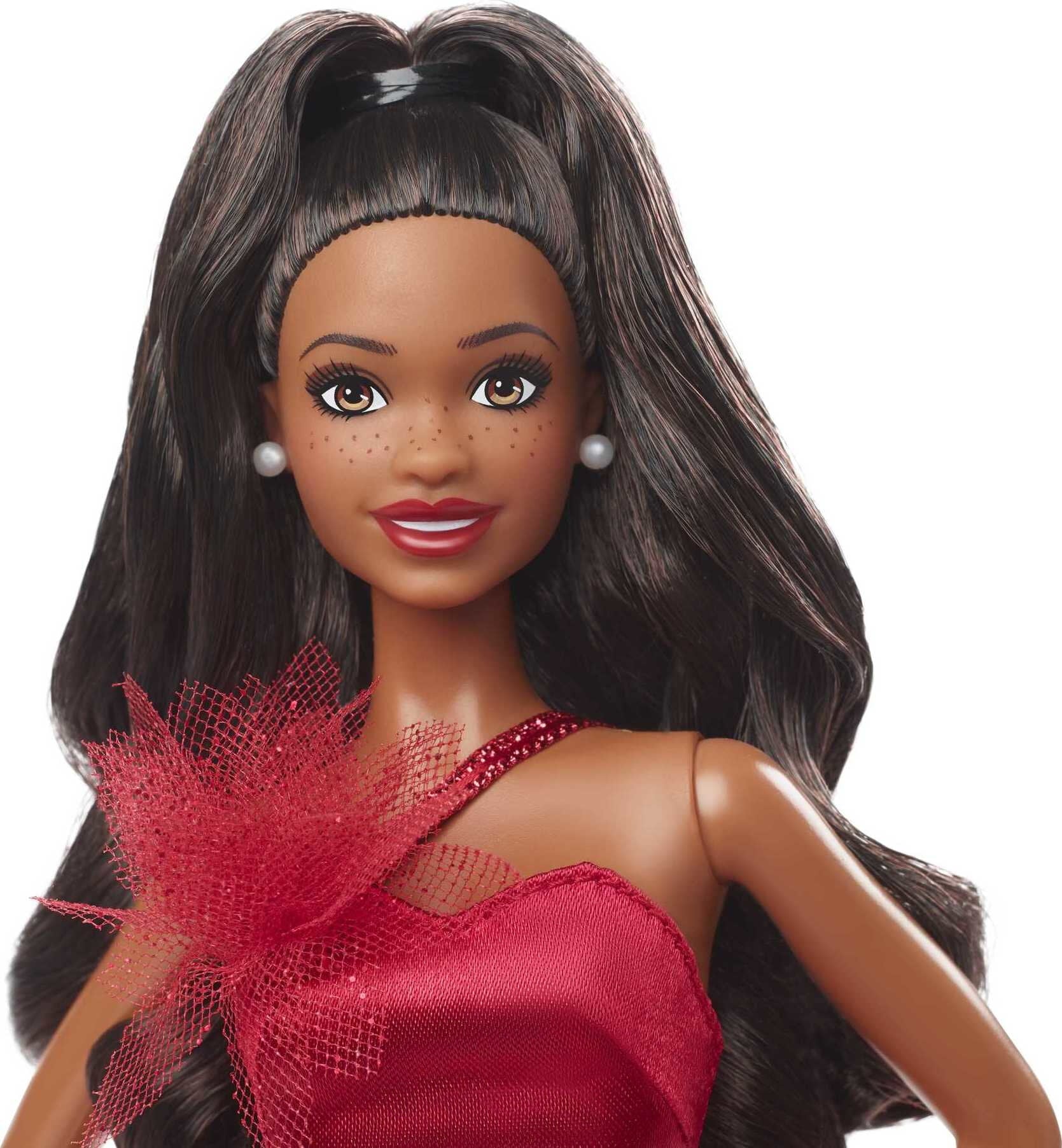 Barbie Signature 2022 Collectible Holiday Doll with Dark Brown Hair & Poinsettia Gown