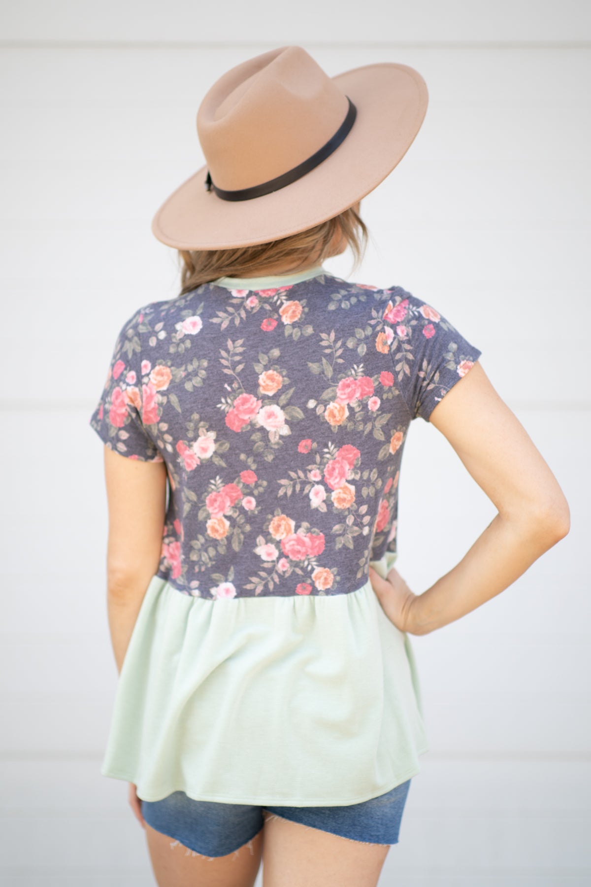 Sage Multicolor Top With Floral Sleeves