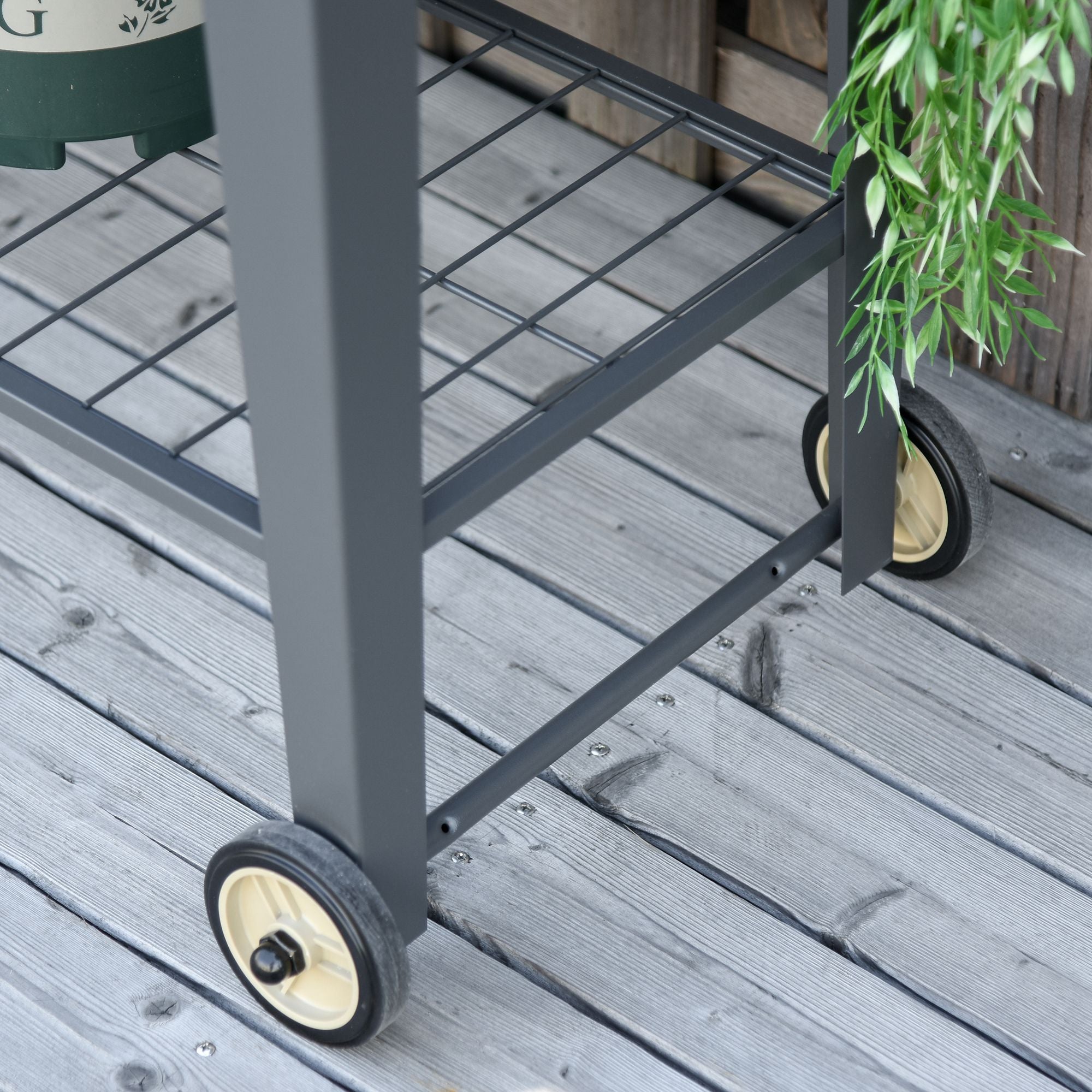 Outsunny 41" x 15" x 32" Raised Garden Bed Elevated with Wheels, Metal Elevated Planter Box with Bottom Shelf for Storing Tools & Water Drainage Hole, Grey