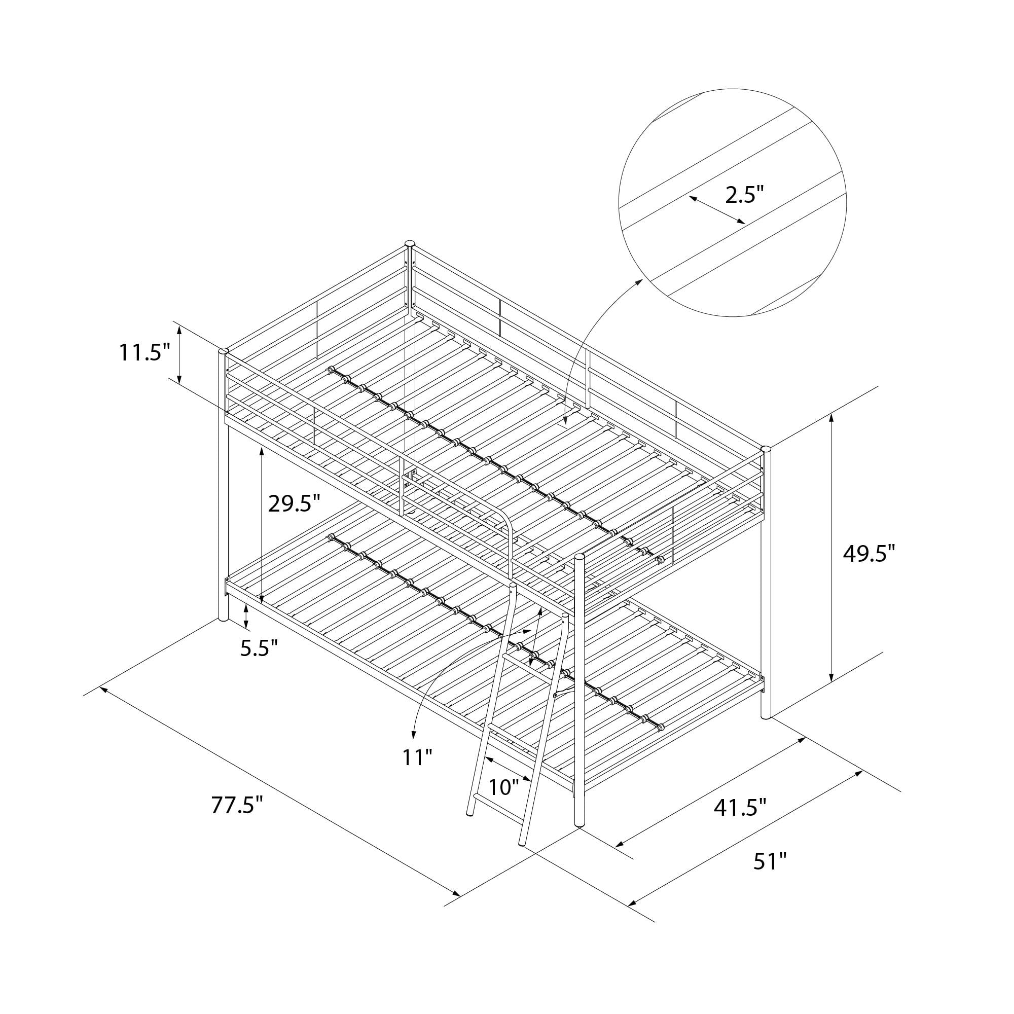 Mainstays Small Space Junior Twin over Twin Metal Bunk Bed, Silver