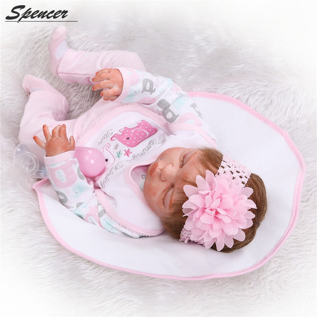 Spencer 22" 56cm Lifelike Handmade Full Body Silicone Vinyl Reborn Newborn Baby Doll Sleeping Newborn Girl Xmas Gift