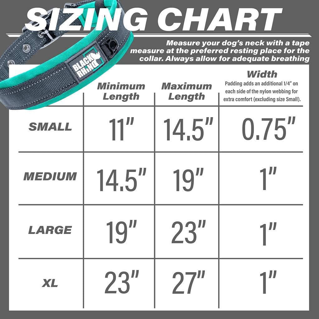 Black Rhino - The Comfort Collar Ultra Soft Neoprene Padded Dog Collar for All Breeds - Heavy Duty Adjustable Reflective Weatherproof (Large， Aqua/Grey)