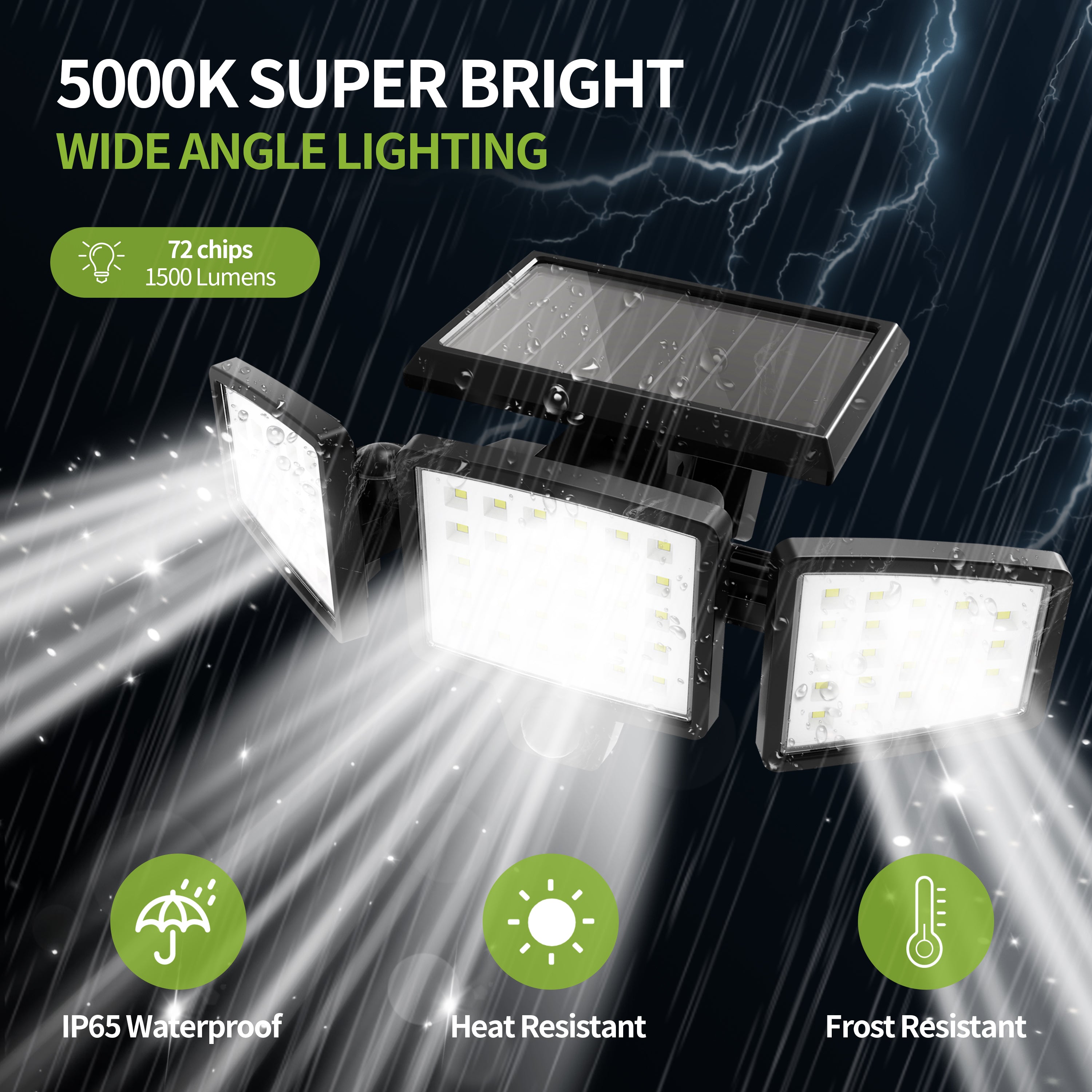 LED Solar Motion Sensor Light Outdoor， 1500 Lumen Flood Light 3 Adjustable Head 270° Wide Angle Illumination Waterproof Bionic Spotlight， Pinegreen Lighting Auto On-Off Wireless Security Light