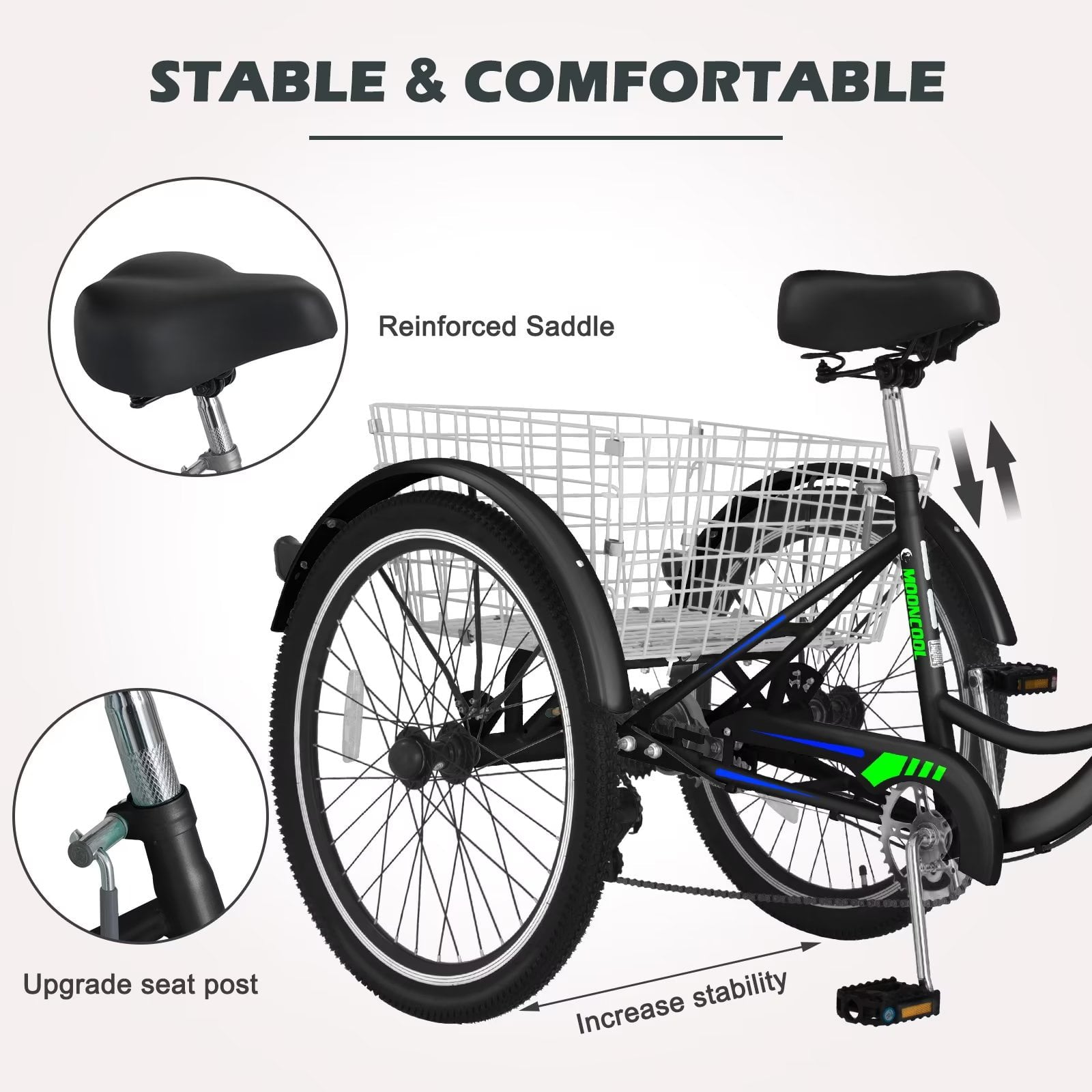 Lilypelle 24/26 inch Adult Tricycle for Women Men Seniors 7-Speed Three Wheel Cruiser Bike Trike with Large Basket， Low Step Through Frame，Exercise Shopping Tricycle Adult (FoldableandNon-foldable)