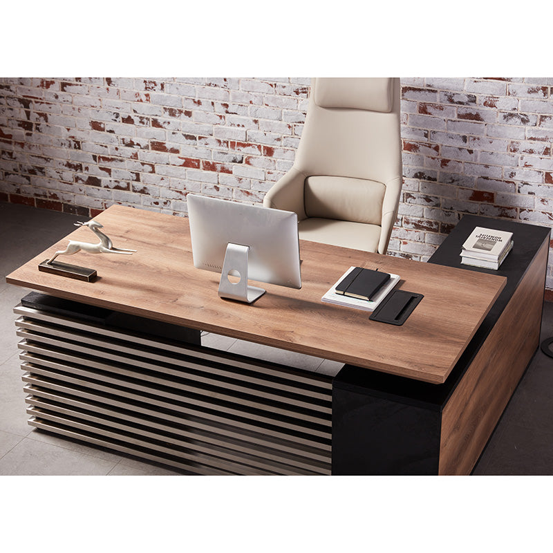 PHOENIX Executive Desk with Left Return 2.2M - Warm Oak & Black