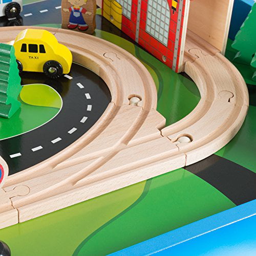 Hey Play 80-HJD931120 Wooden Train Set Table for Kids