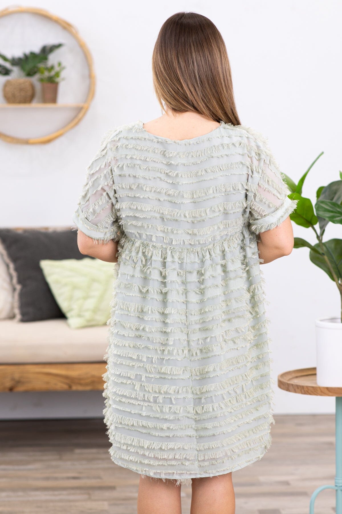 Sage Eyelash Textured V-Neck Dress