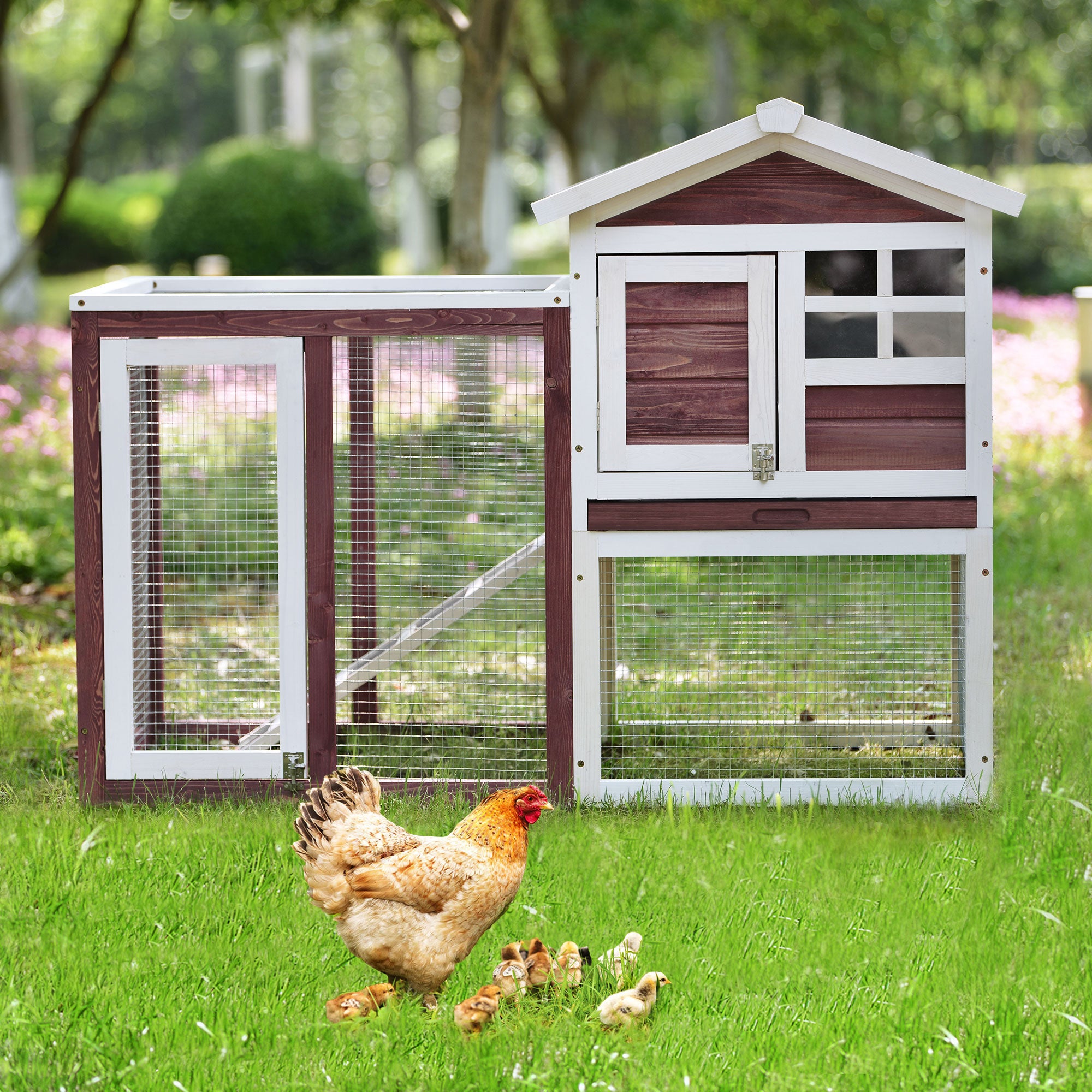 CoSoTower Upgrade Natural Wood House Pet Supplies Small Animals House Rabbit Hutch，Auburn+White