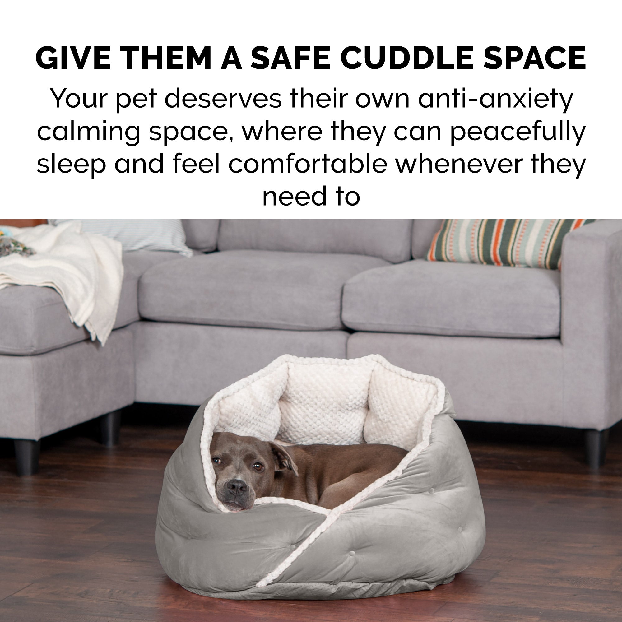 FurHaven | Minky Faux Fur and Velvet Hug Bed for Dogs and Cats， Silver Gray， Small/Toy/Teacup