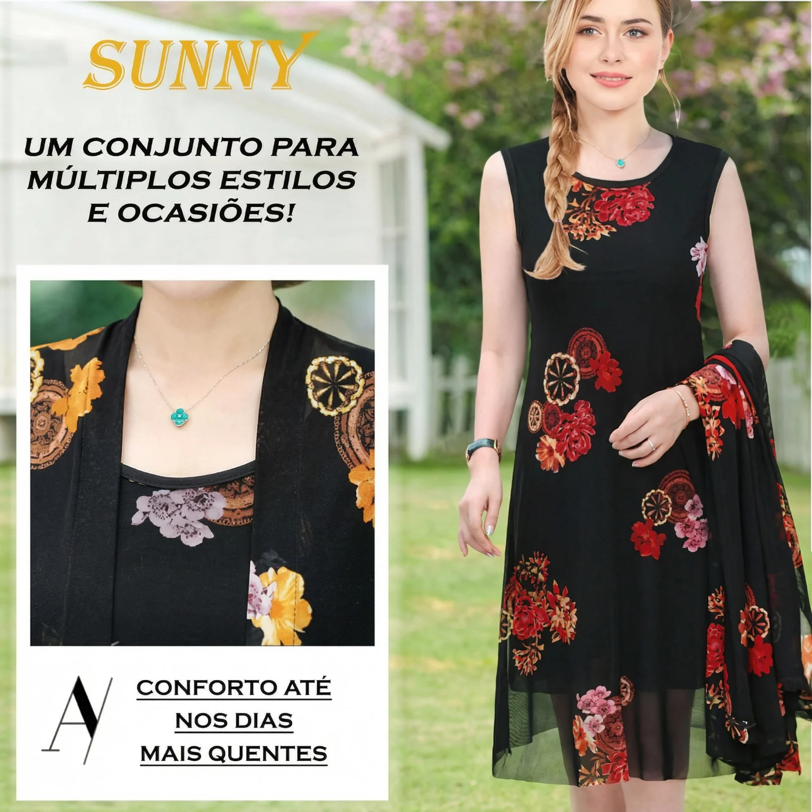 Conjunto Sunny Vestido + Cardigã / Conforto Atemporal com o Melhor do Design Floral!