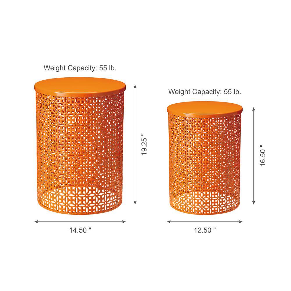 Glitzhome Multi-Functional Metal Orange Garden Stool or Planter Stand or Accent Table or Side Table (Set of 2) GH2003800007