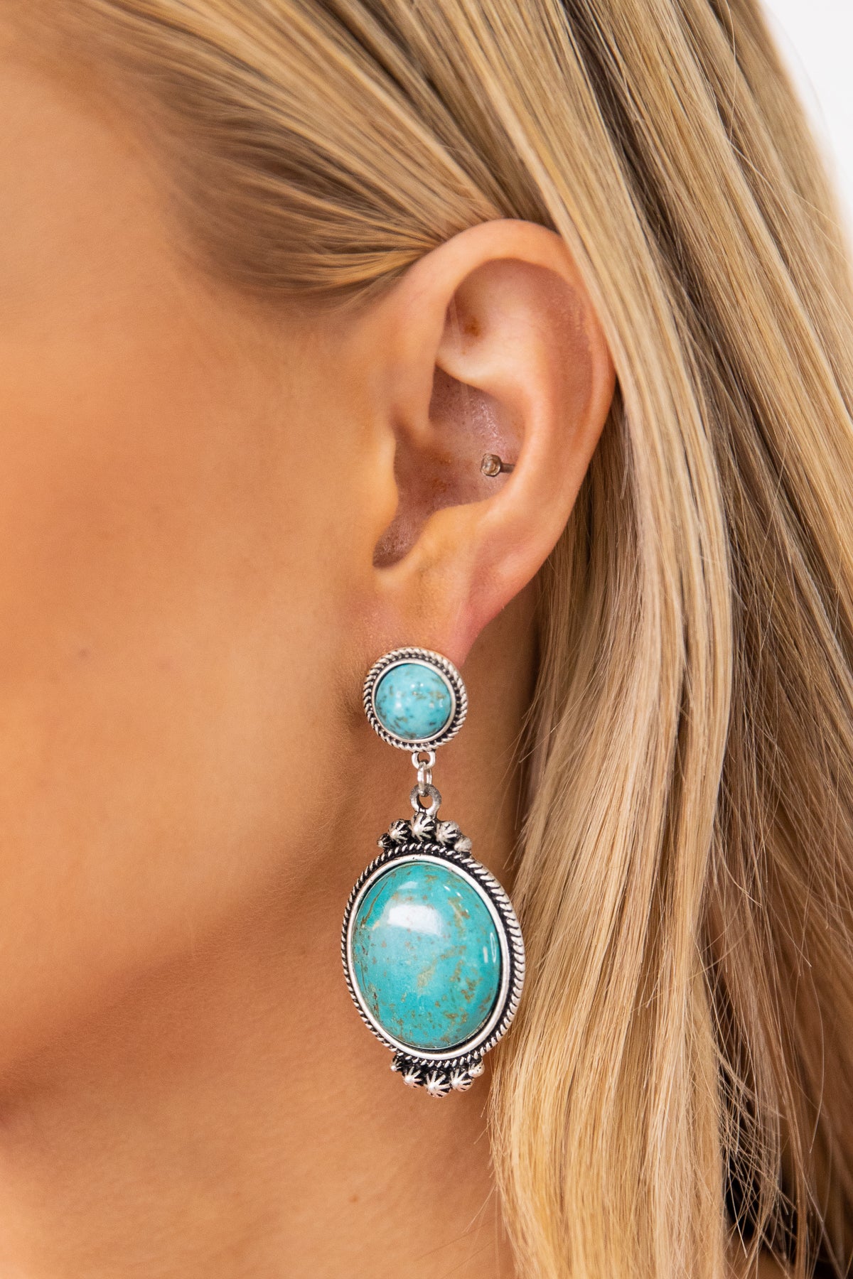 Silver and Turquoise Marbled Pendant Earrings
