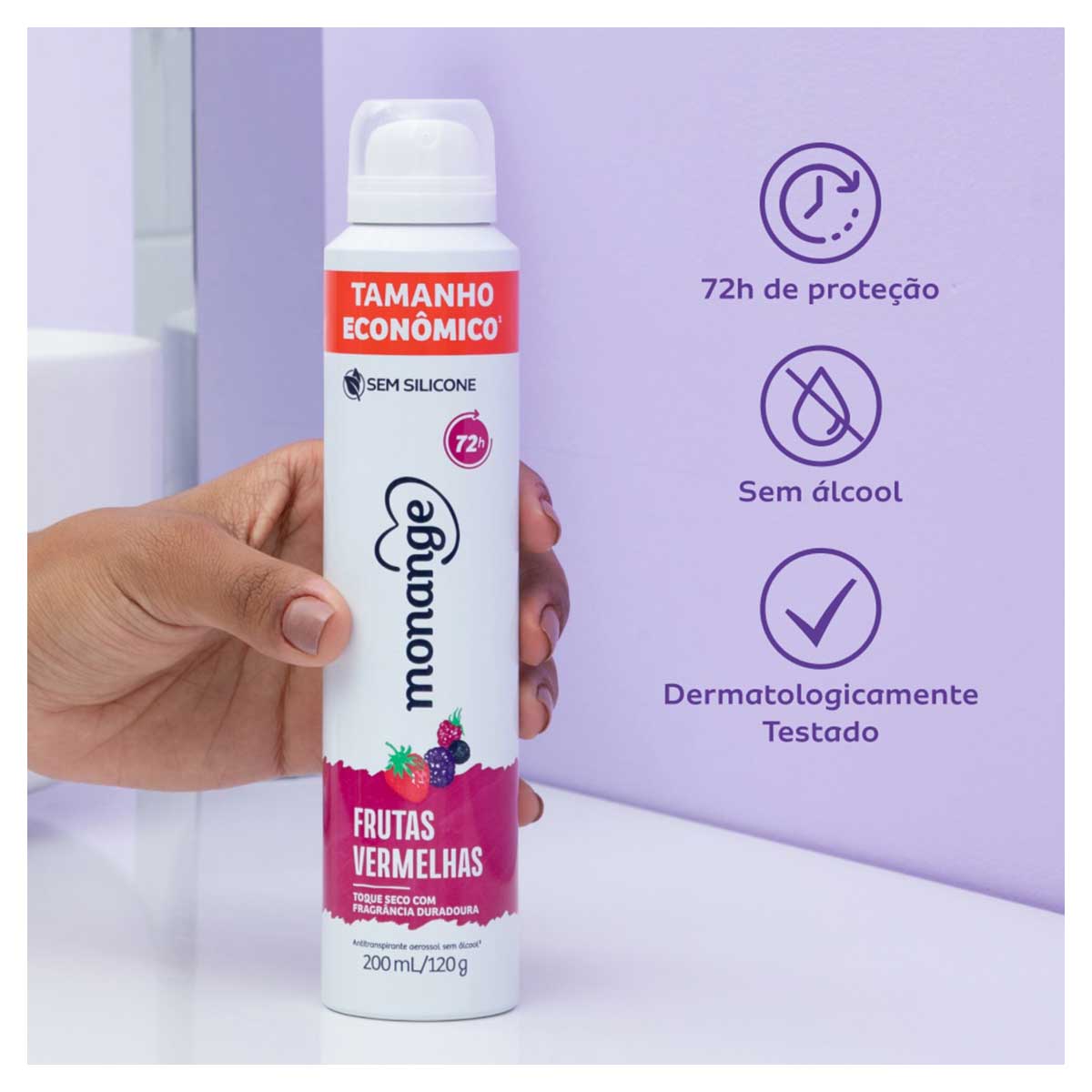 Antitranspirante Aerossol Frutas Vermelhas Monange 200ml Spray Tamanho Economico